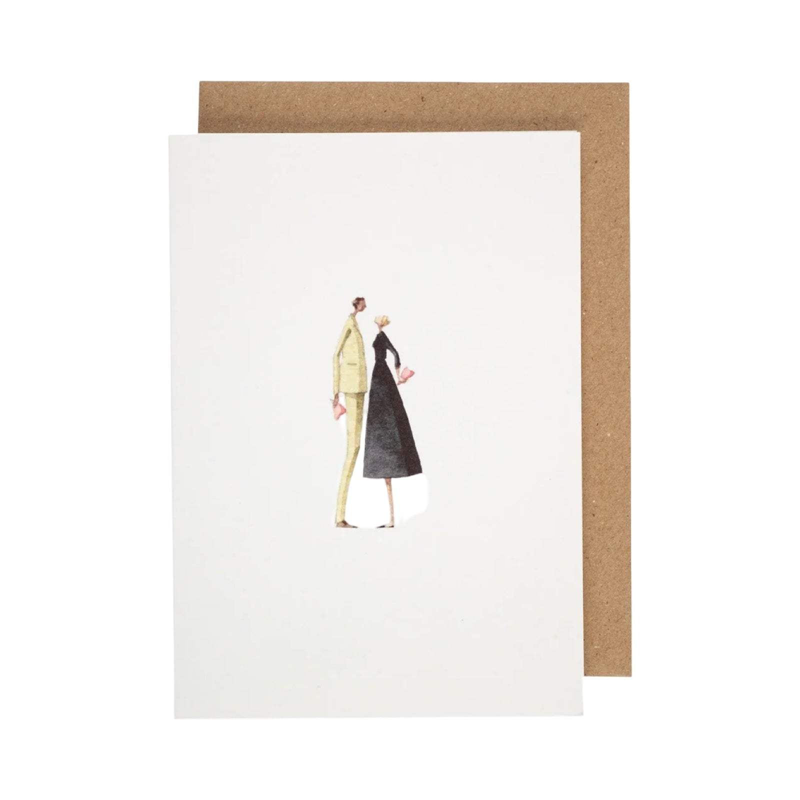Greeting card with illustration of a couple on a white background.
