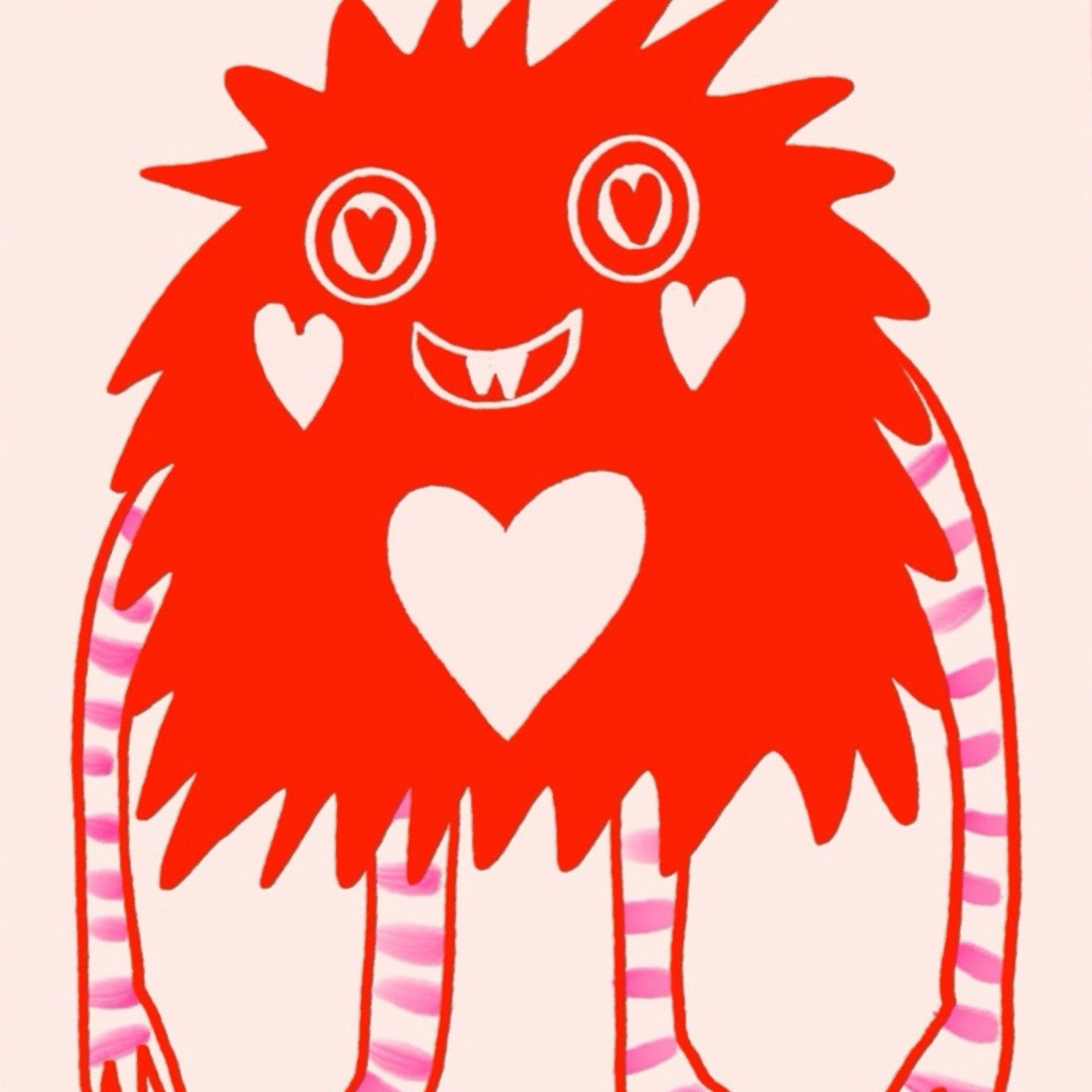 Valentine's card featuring a giant red love monster with a love heart in his belly and the text 'Love Monster'.