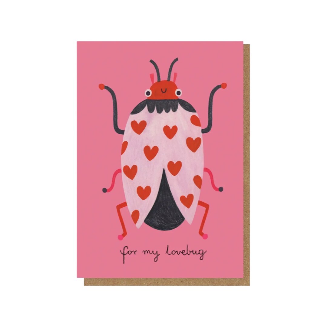 Card featuring a ladybird with love hearts on its shell and includes the text "For My Lovebug".
