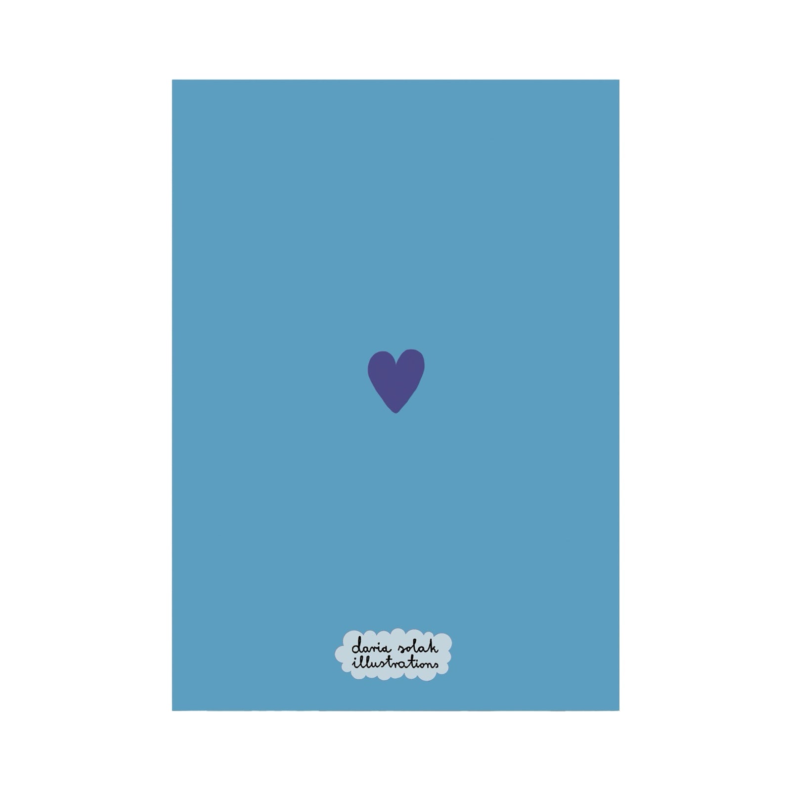 The blue back of a magic garden notebook with a small navy love heart in the centre.
