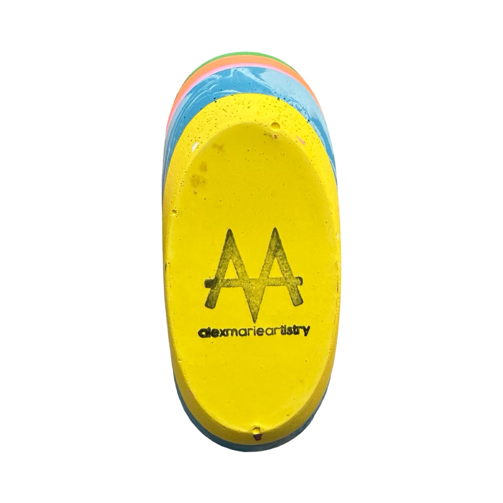 Yellow bottom of vase with 'AA' logo on a white background.