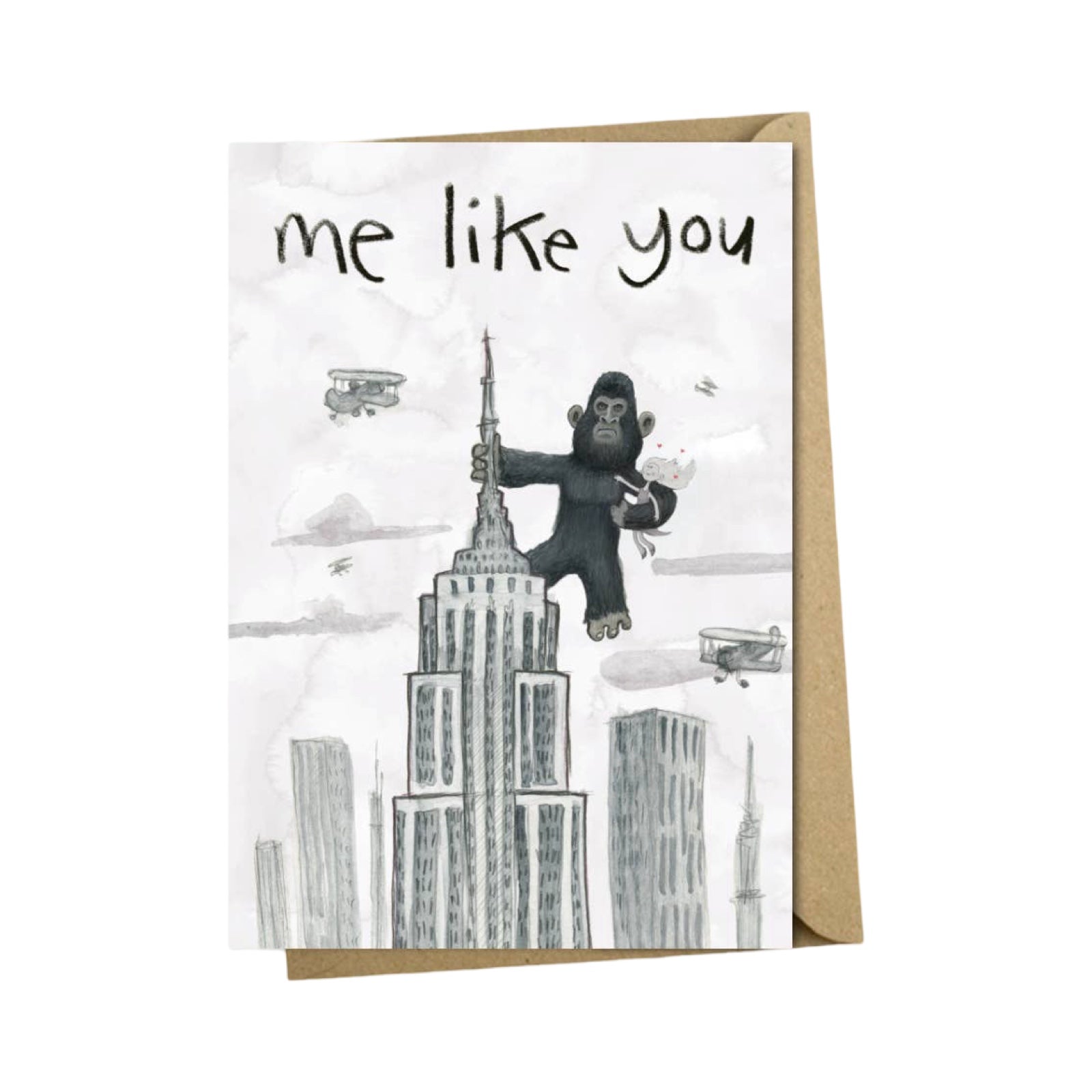 'Me Like You' card with King Kong at the top of the Empire State building.