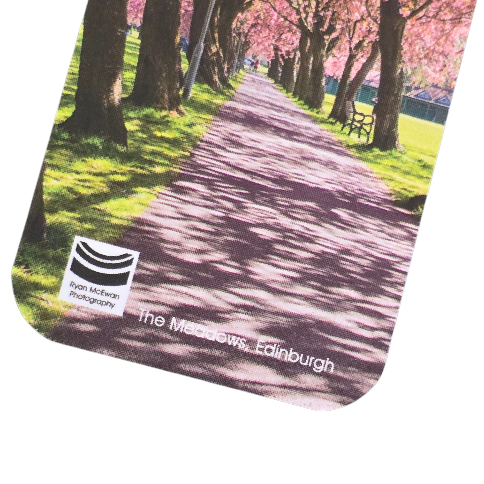 bookmark with a scenic design of the Meadows lined with cherry blossom trees, featuring the 'Ryan McEwan Photography' logo.