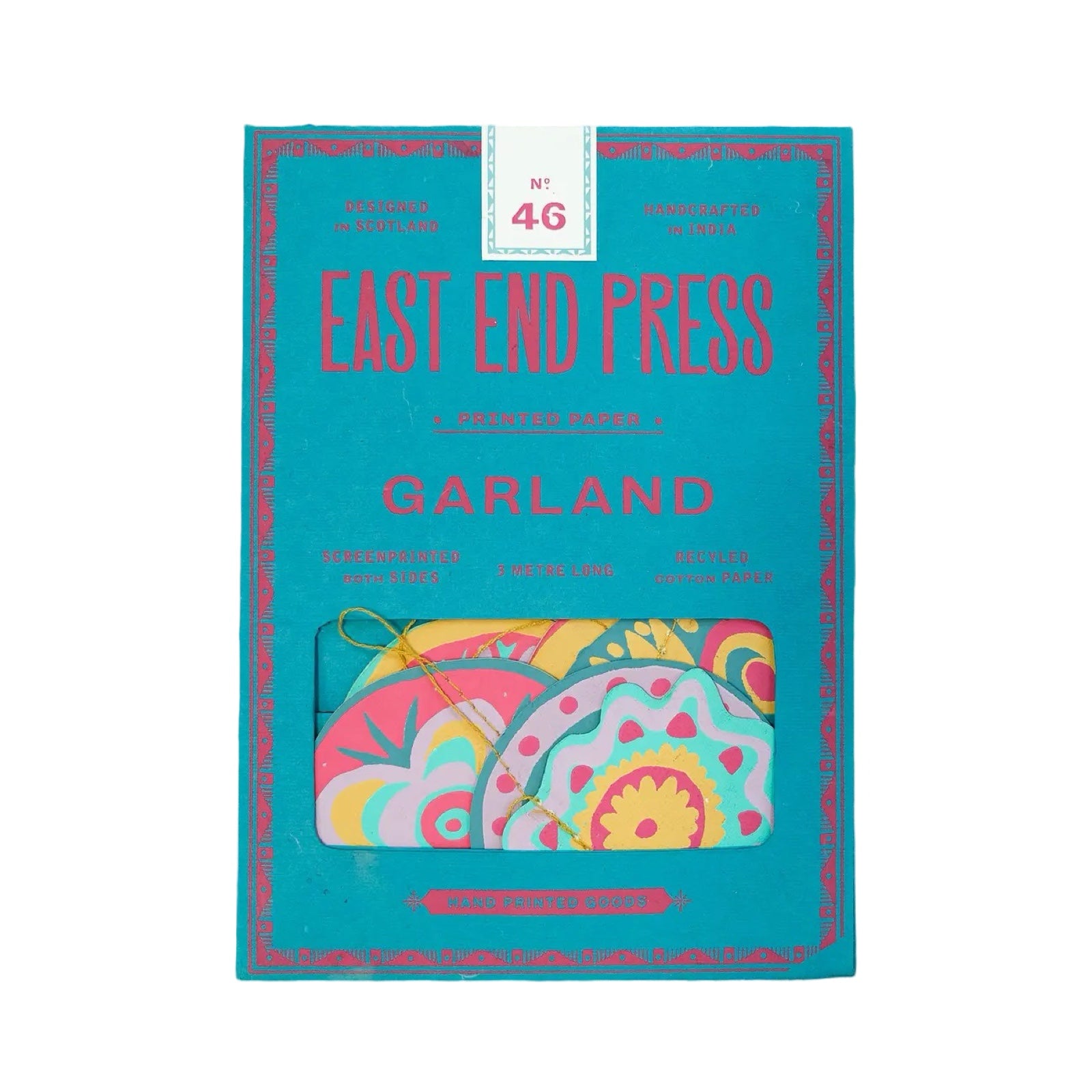 A turquoise paper packet for a midsummer paper garland.