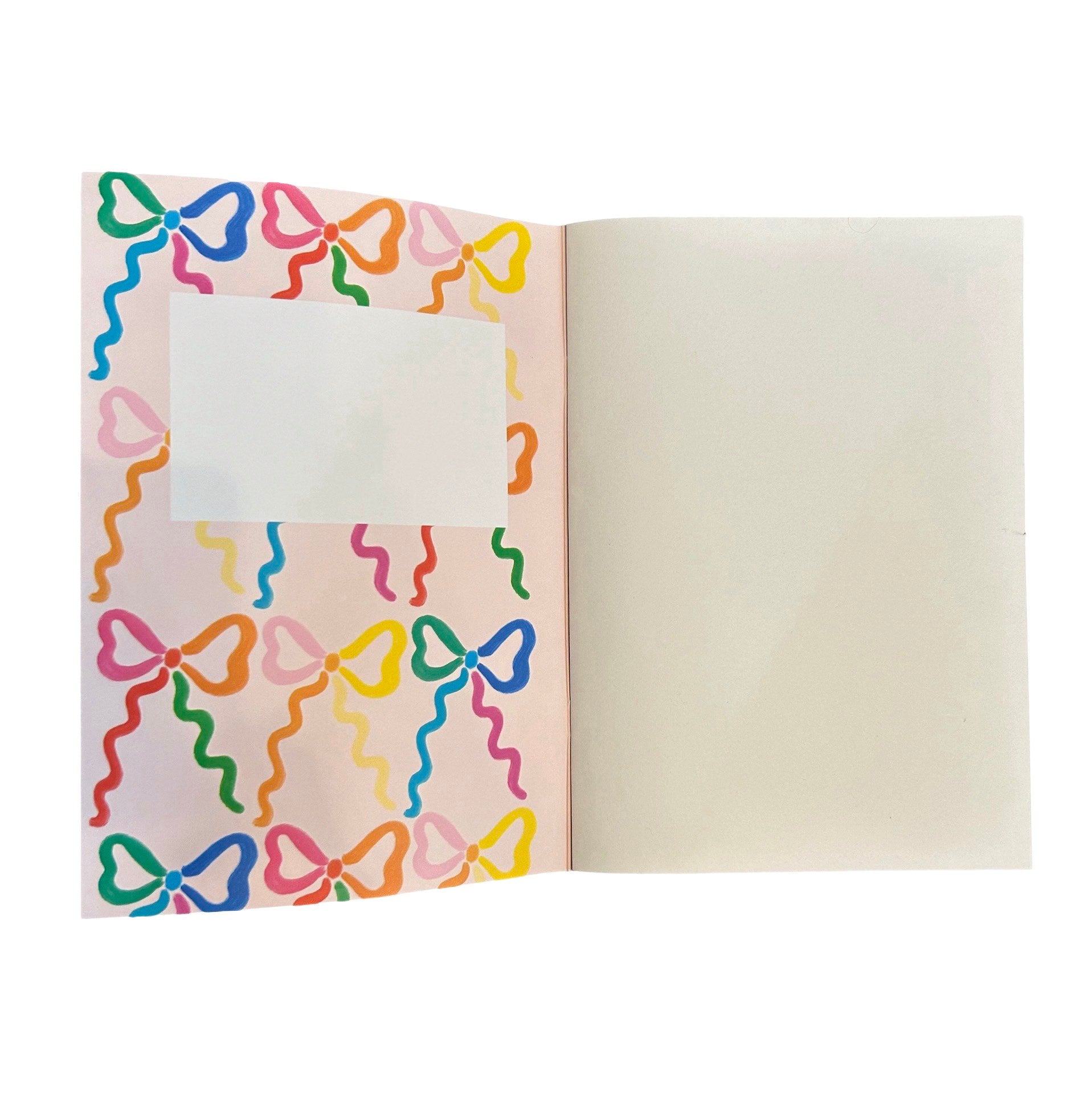 This notebook features rows of colourful bows.