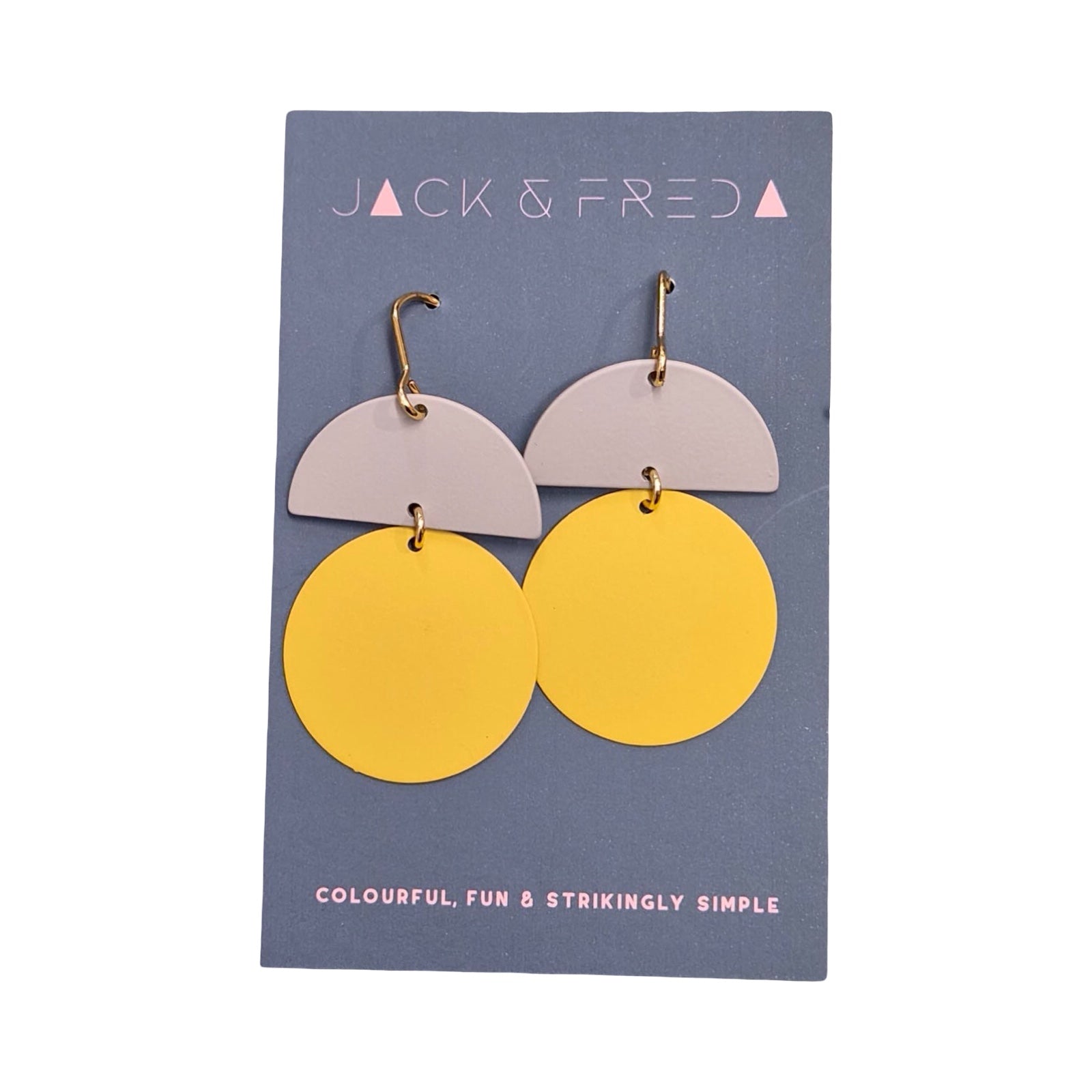 Pair of earrings on a 'Jack & Fred' branded card with a blue background.