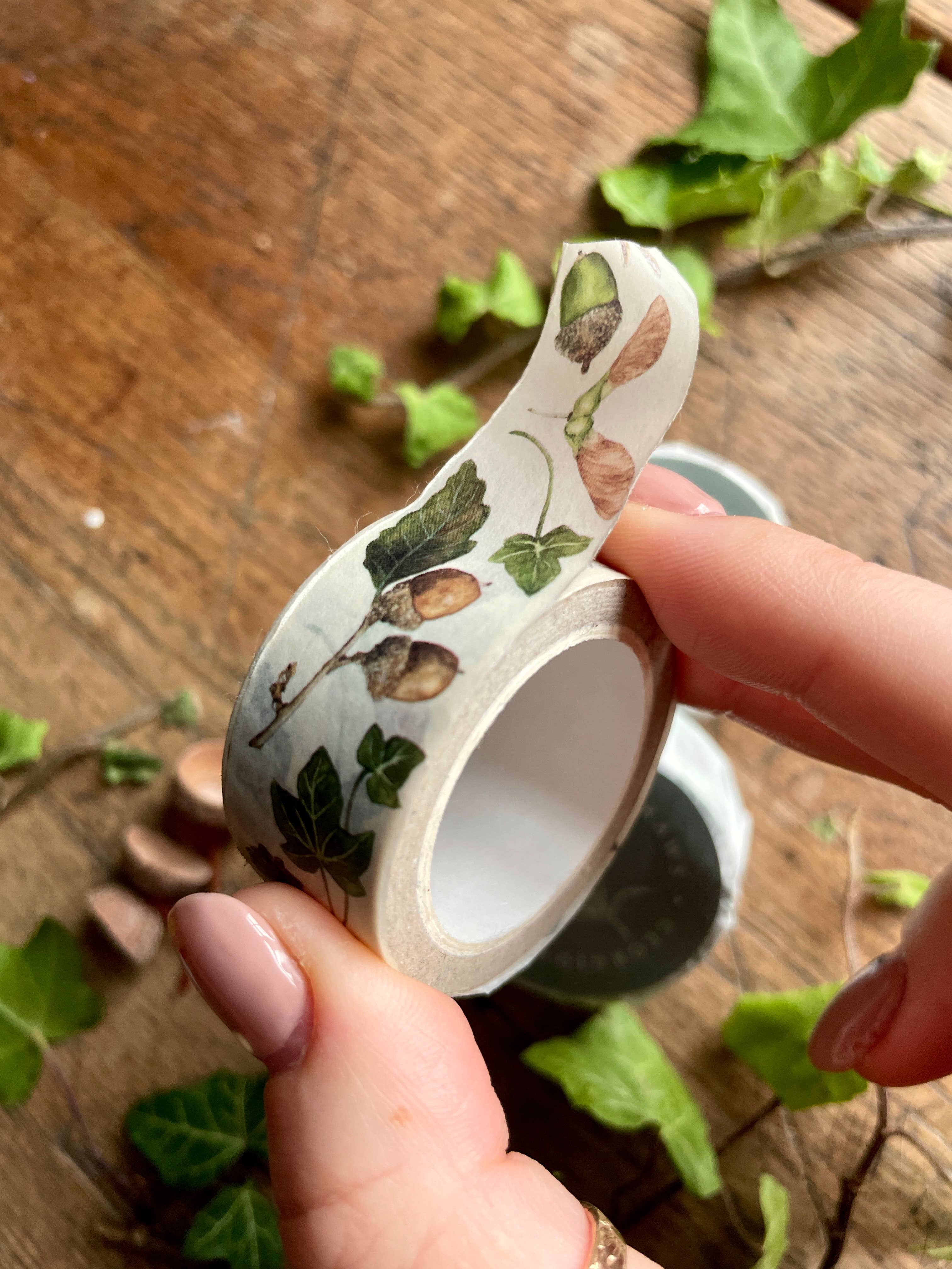 Washi tape with leaves and acorns.