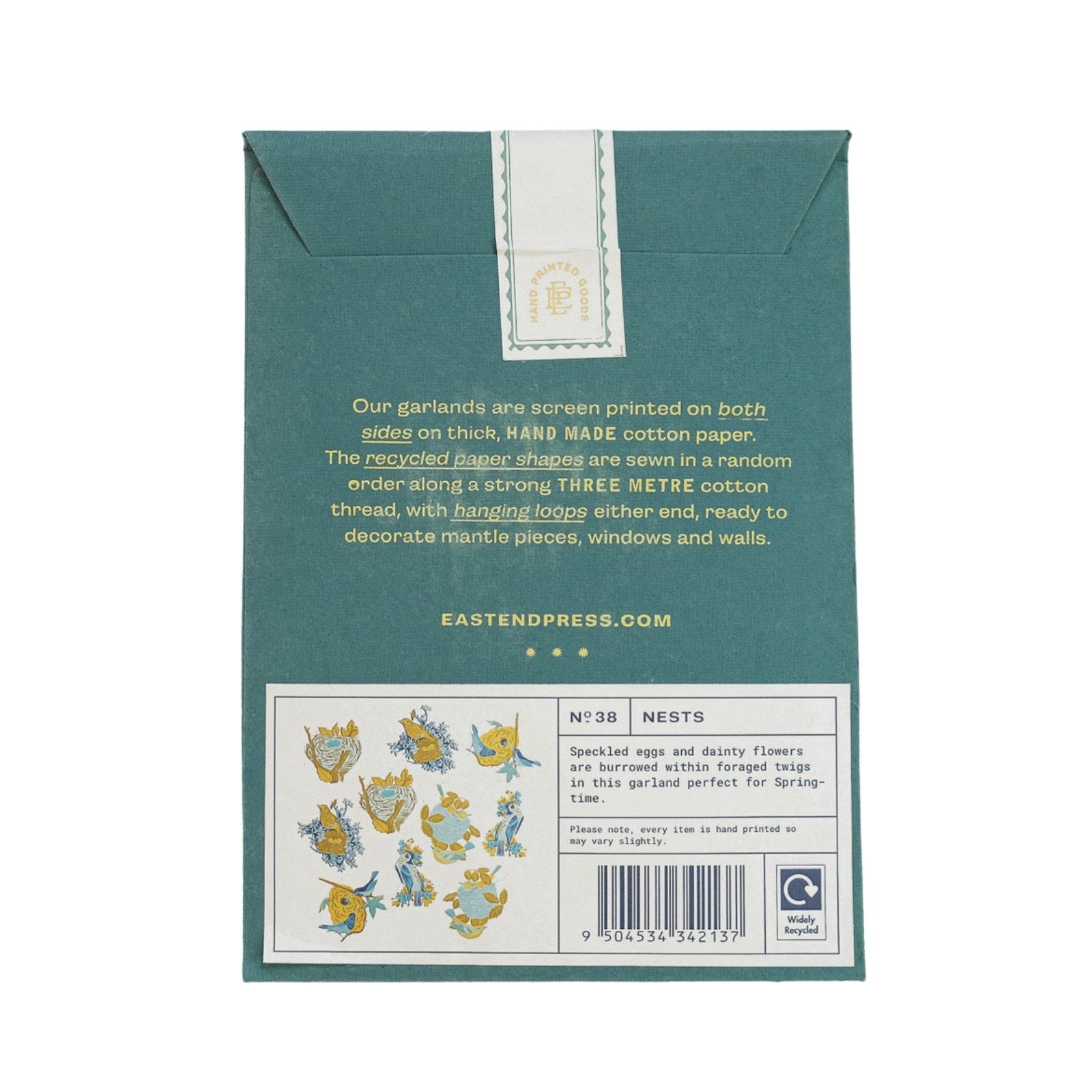 Back of a green packaging with text and illustrations on a white background.