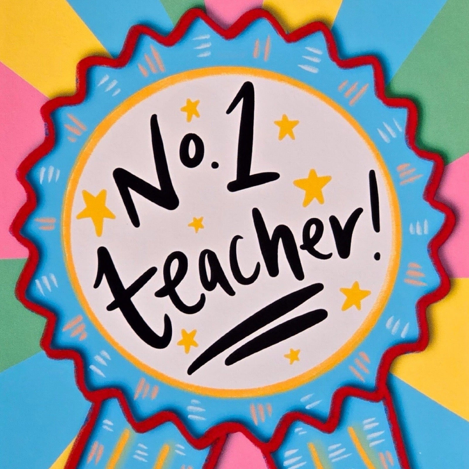 Number one teacher card close up.