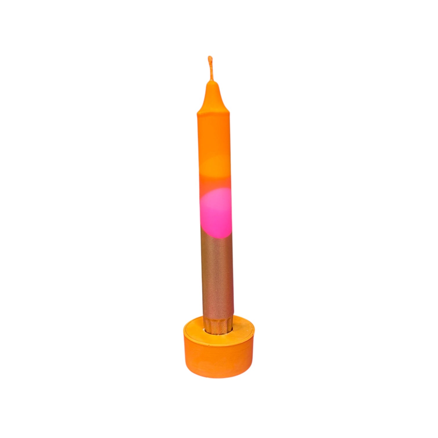 gradient candles, one orange to pink and gold, on a white background.