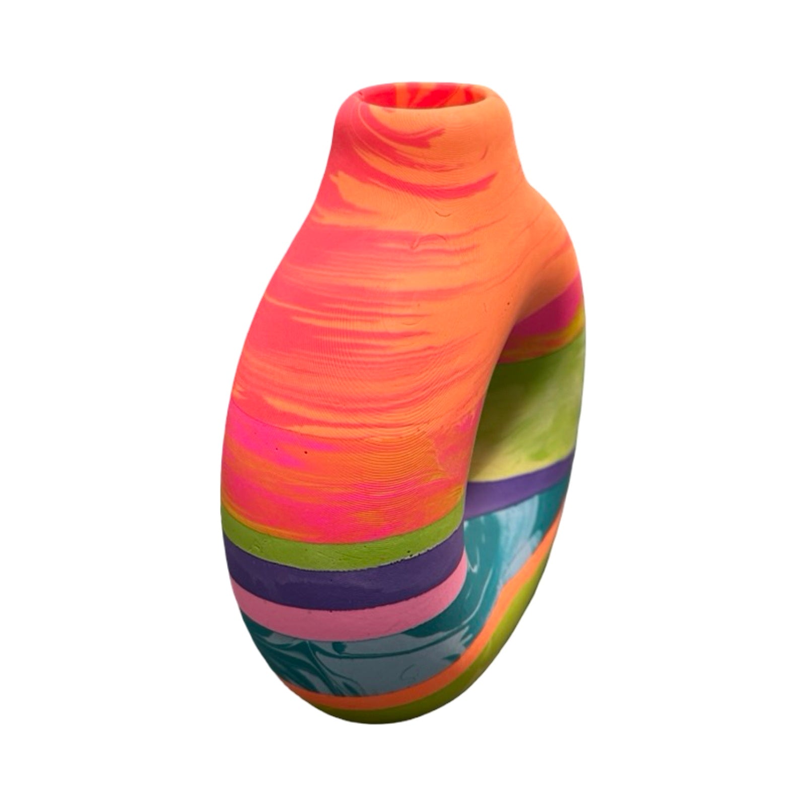 Colorful striped vase on a white background.