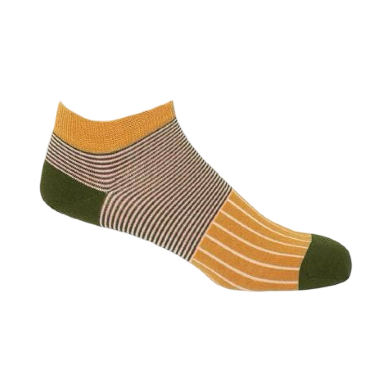 Multicolored striped sock on a white background.