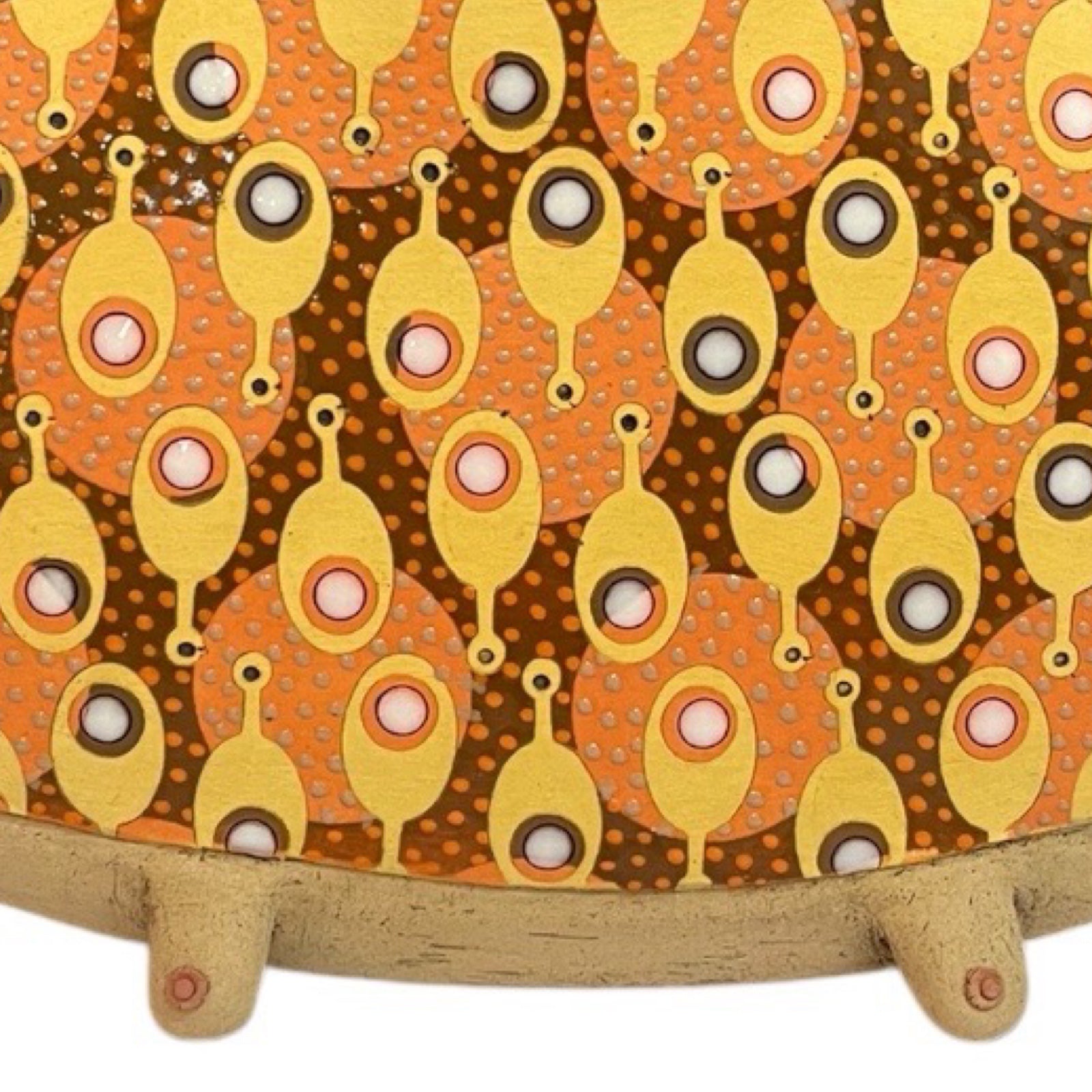 This moustache-faced oval vase with moobs is handmade, orange vase above.