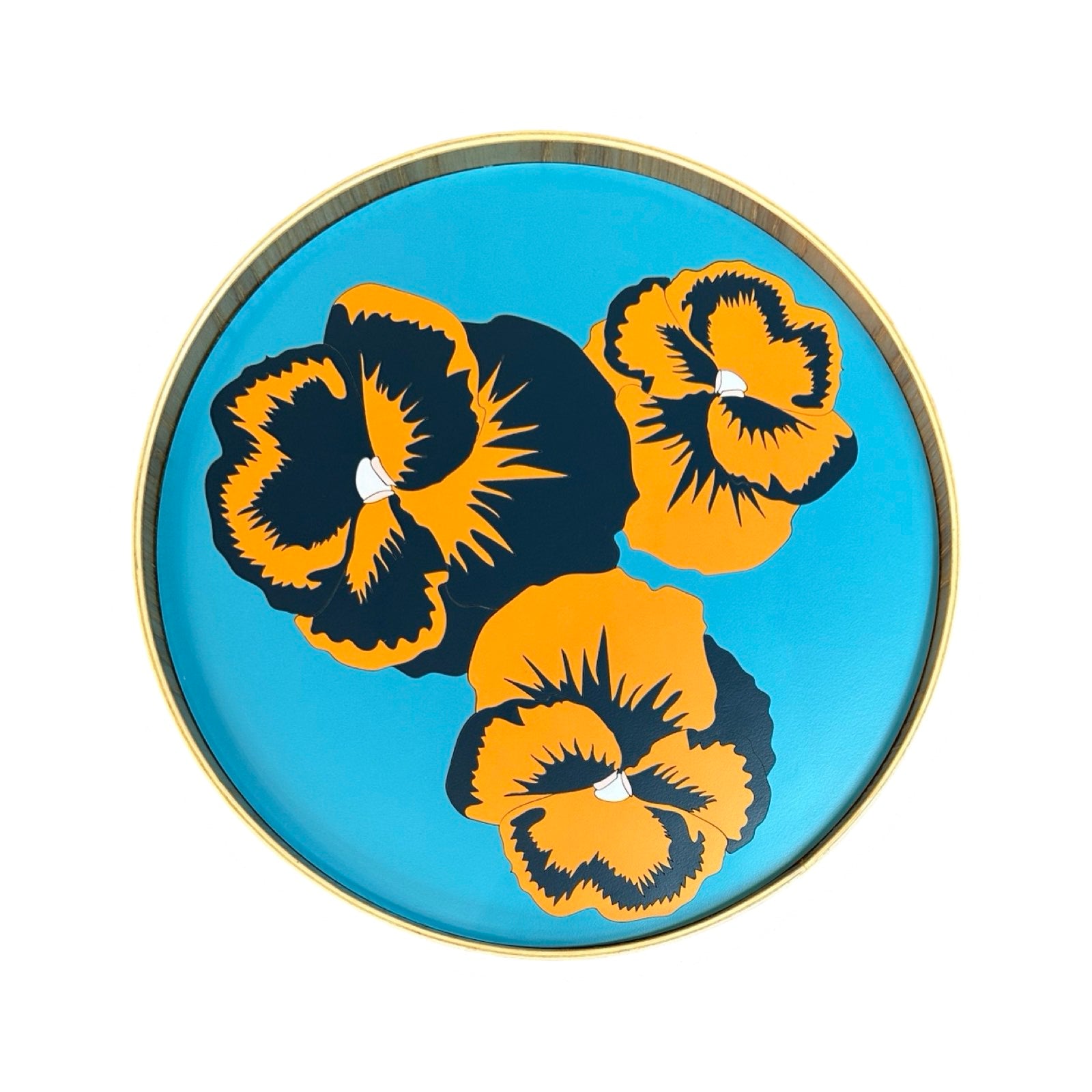 Handmade serving trays are made from bamboo with a colourful pansy flower design.