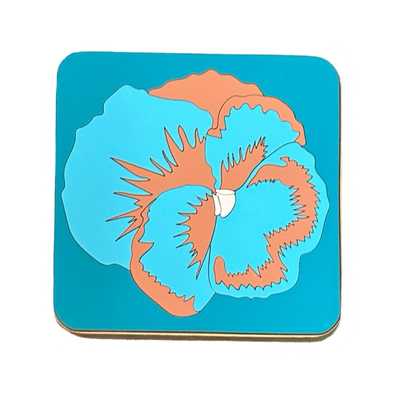Handmade trivets are made from birch plywood with a colourful pansy flower design.