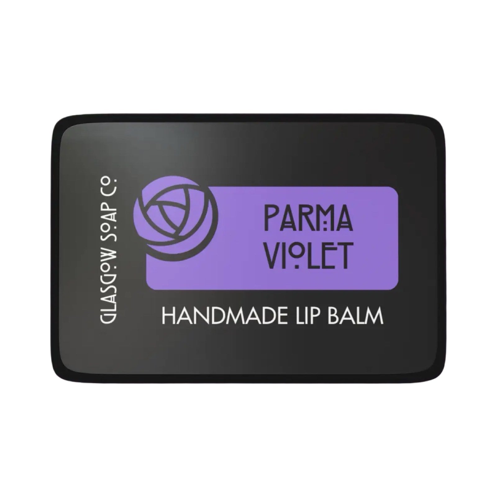 A small black tin of parma violet lip balm