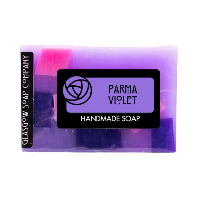 A bar of parma violet fragranced soap.