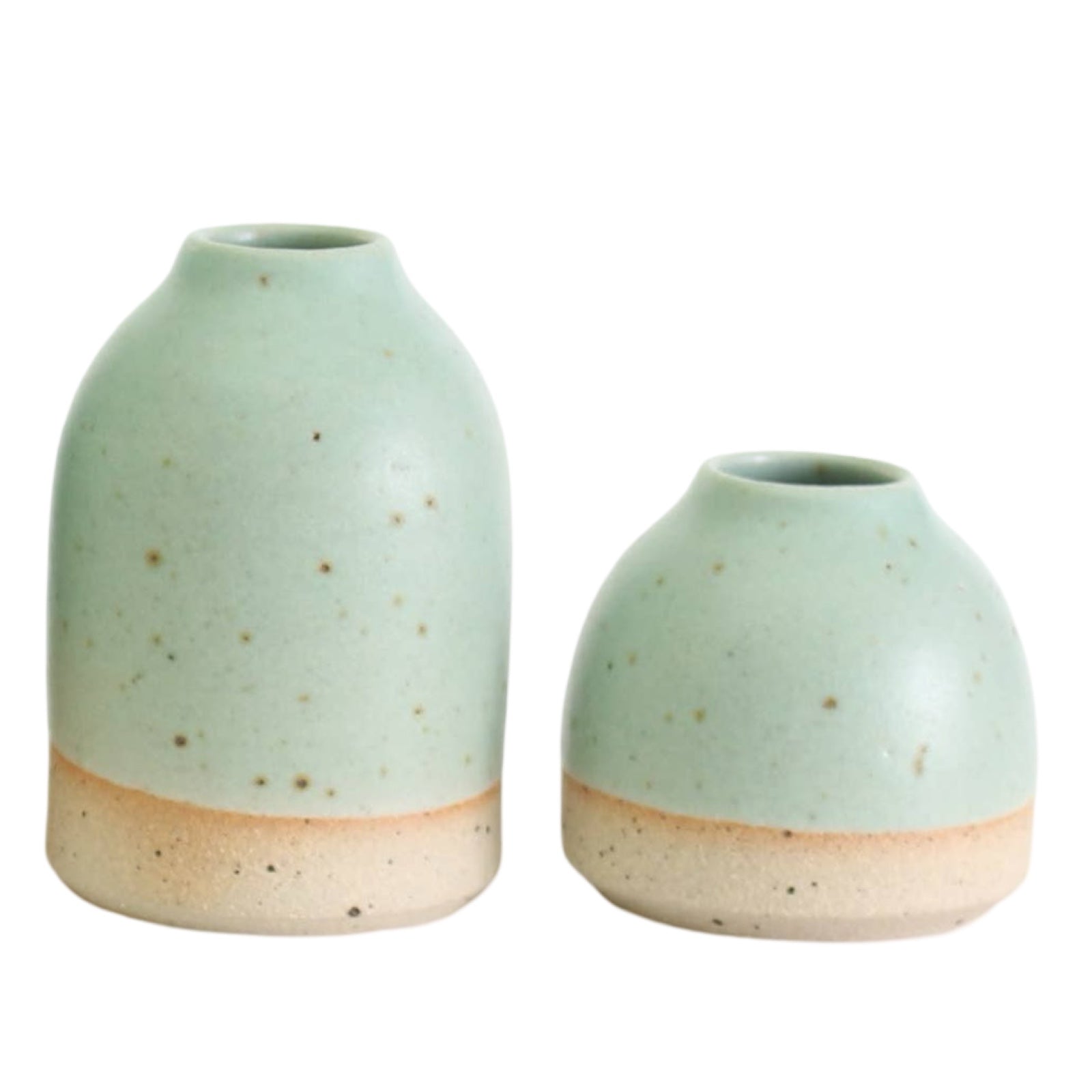 Green stoneware flower vase made from British clay with a green pastel glaze.