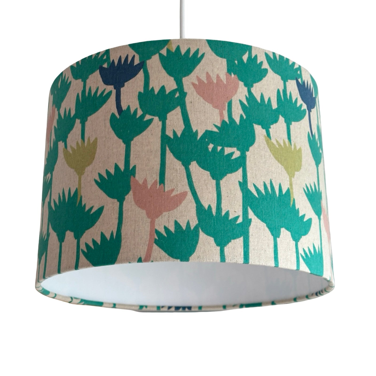 Lampshade with floral pattern on a white background.