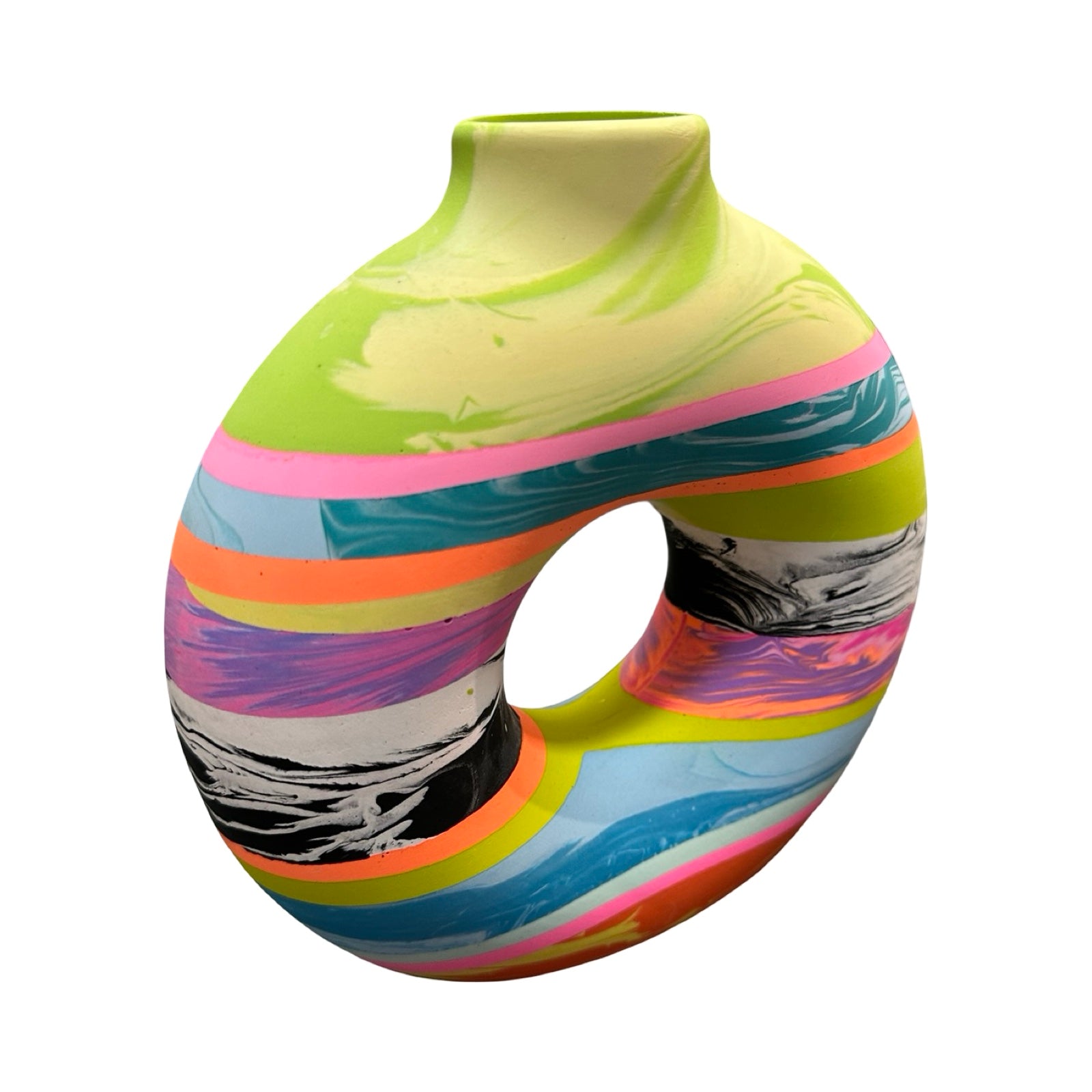 Colorful abstract vase on a white background.