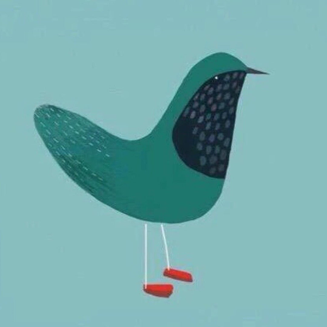 Patterned bird on 15 x 15 cm square greetings card.