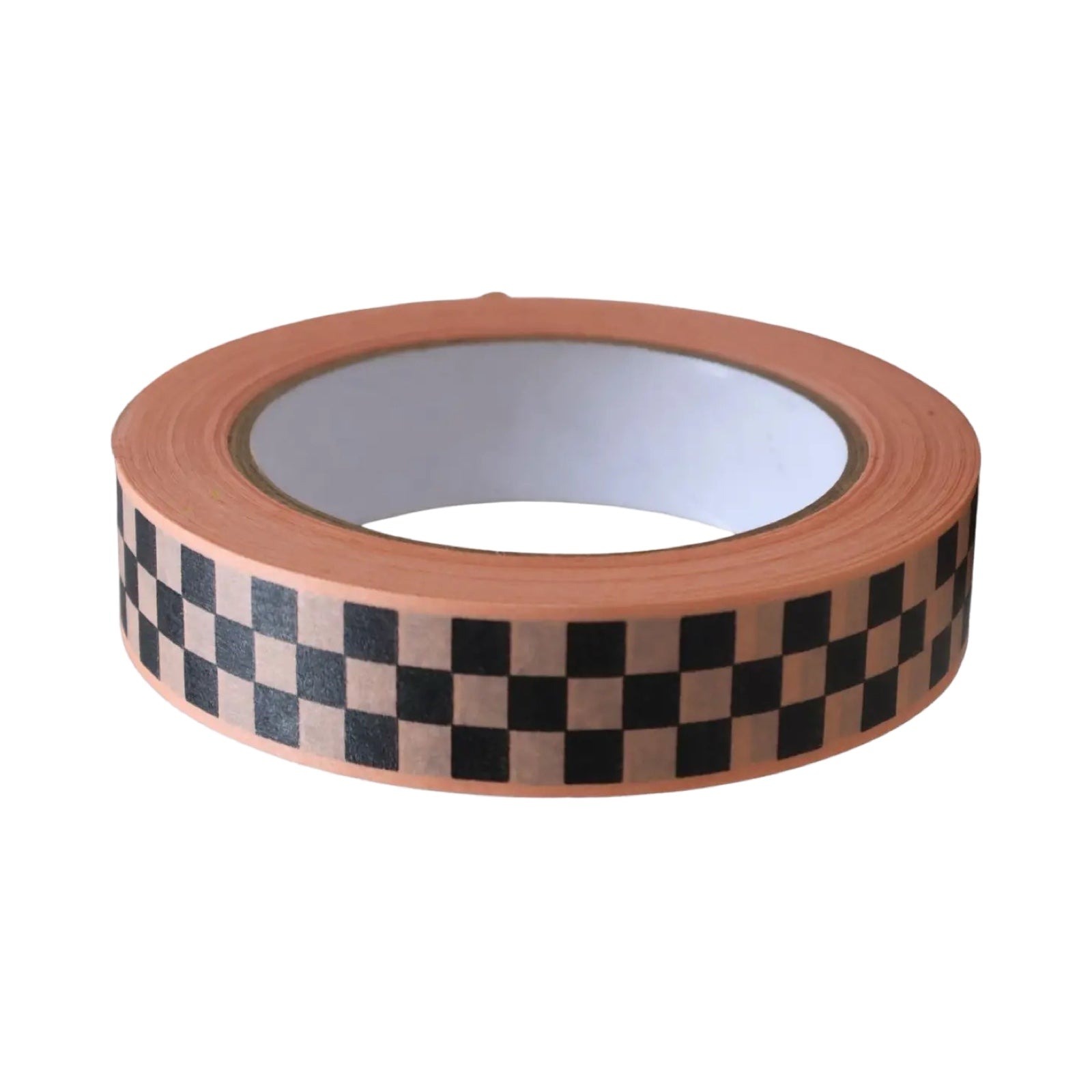 Bright and colourful paper tape for wrapping or scrapbooking with black checks on a peach background.