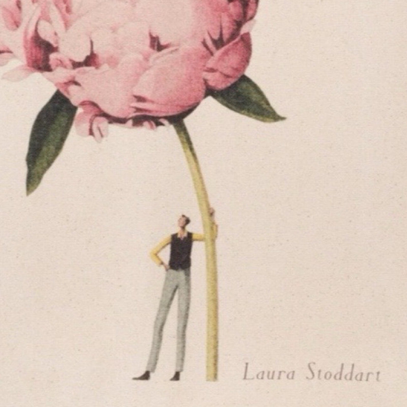 Illustration of a person standing next to a large pink flower with 'Laura Stoddart' branding.