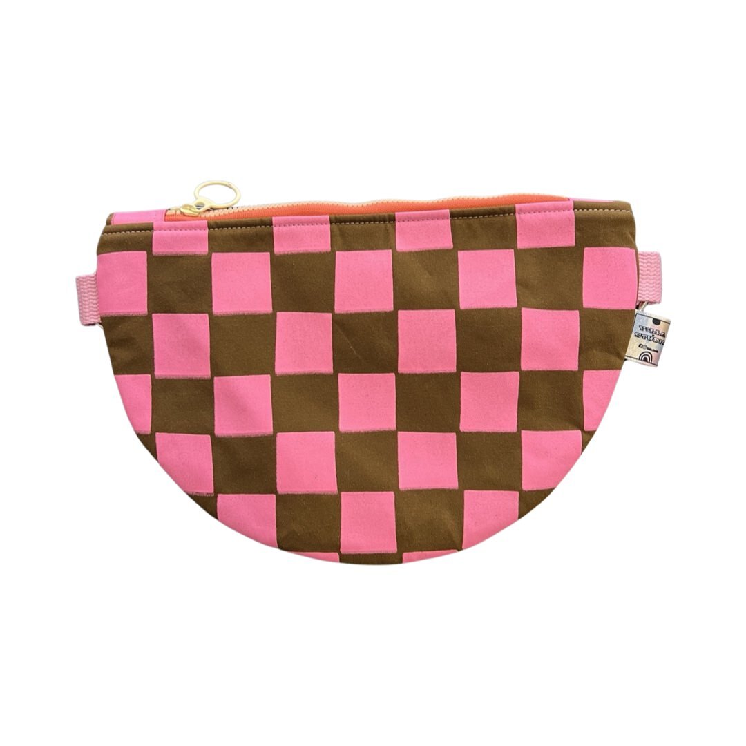 Pink and brown checked cross body bag