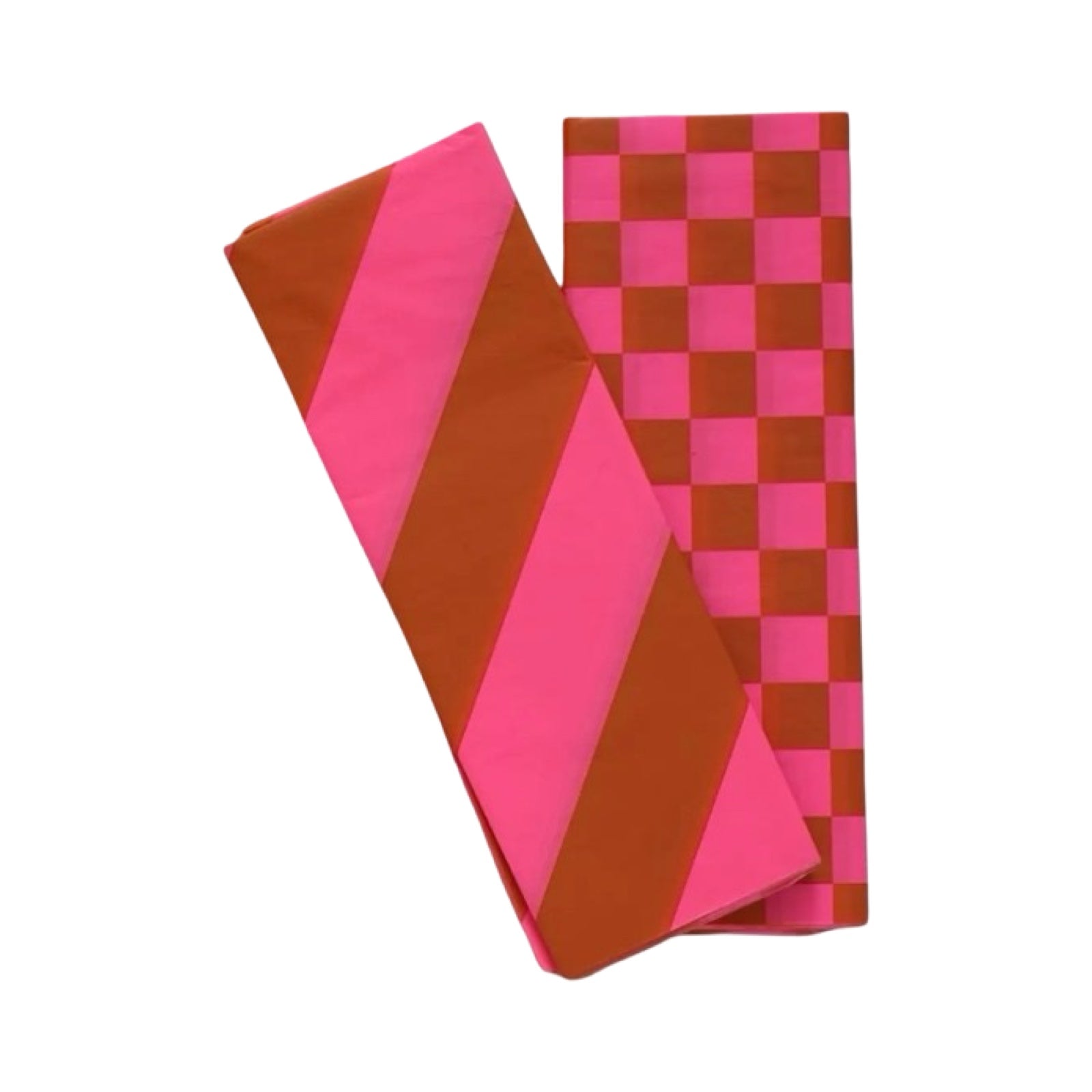 A pack of ten sheets of luxury tissue paper with checked and diagonal striped patterns in red and pink.