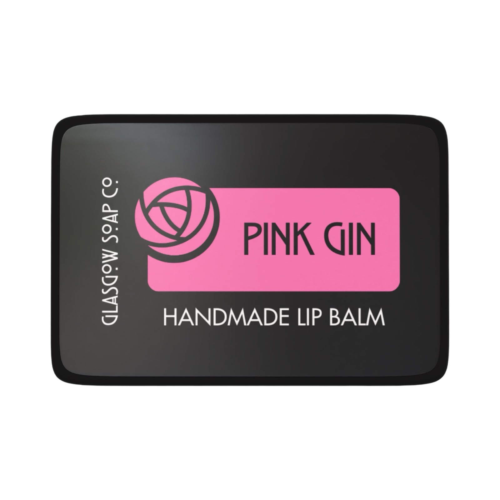 A small black tin of raspberry flavoured pink gin lip balm.