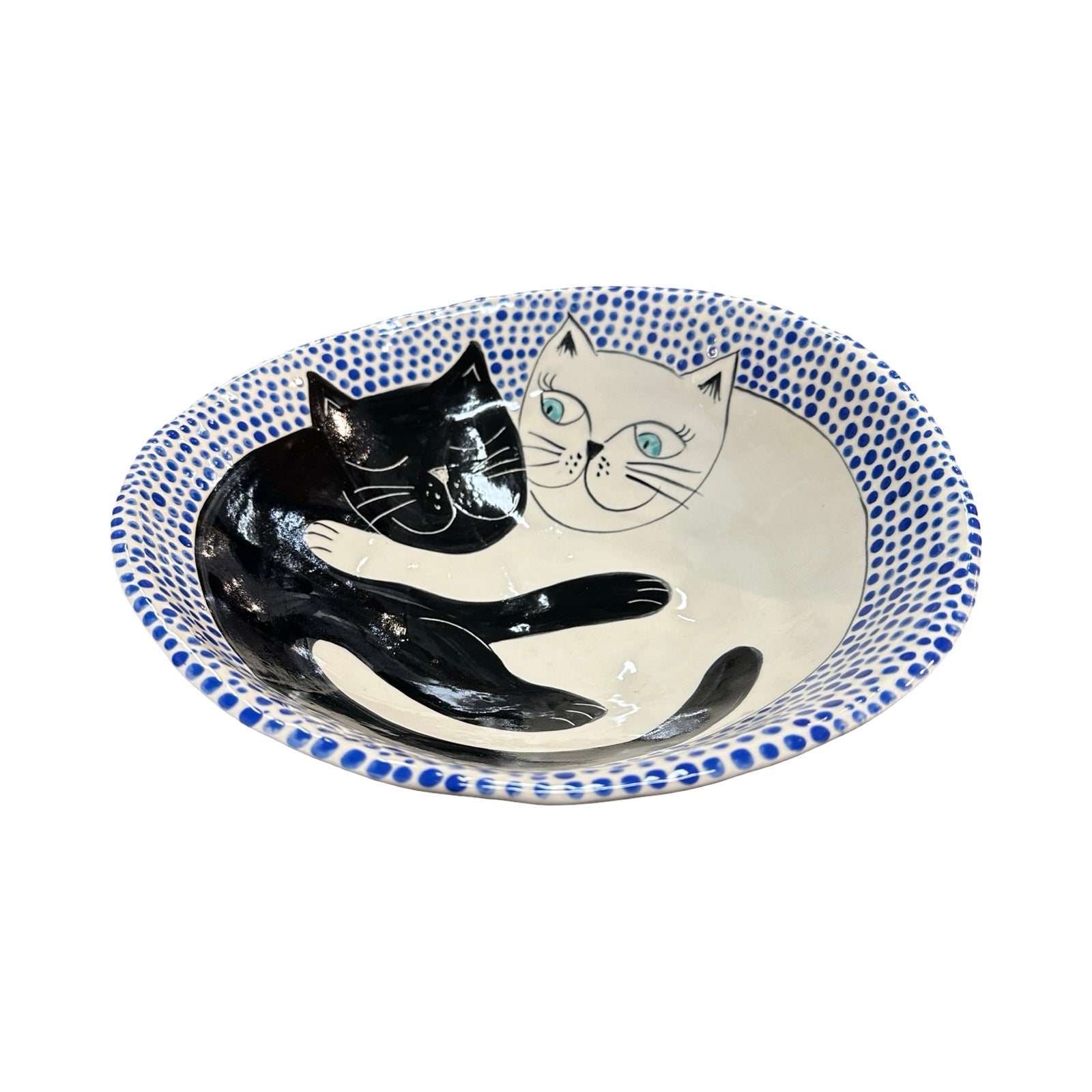 Cats Ceramic Fruit Bowl Blue
