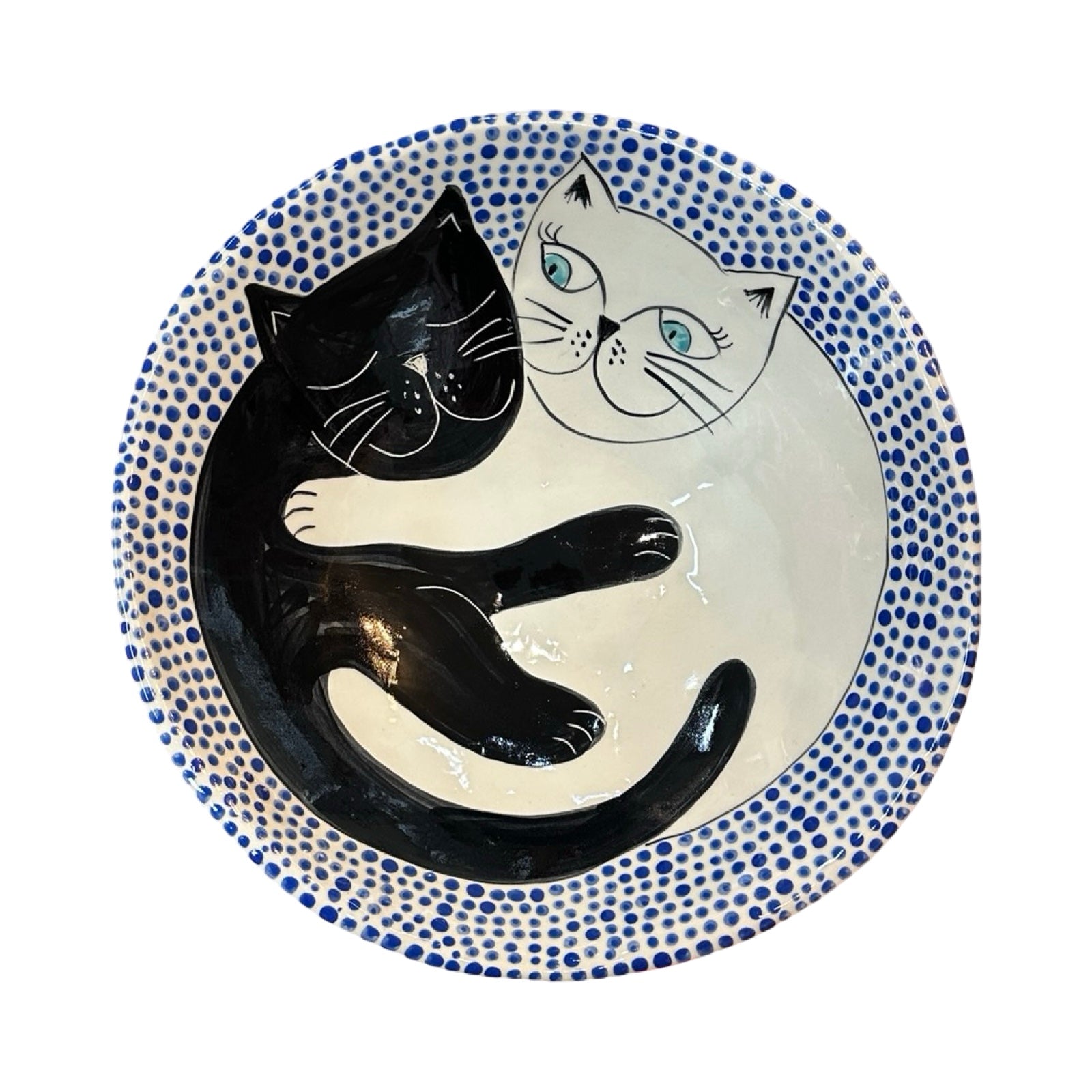 Cats Ceramic Fruit Bowl Blue