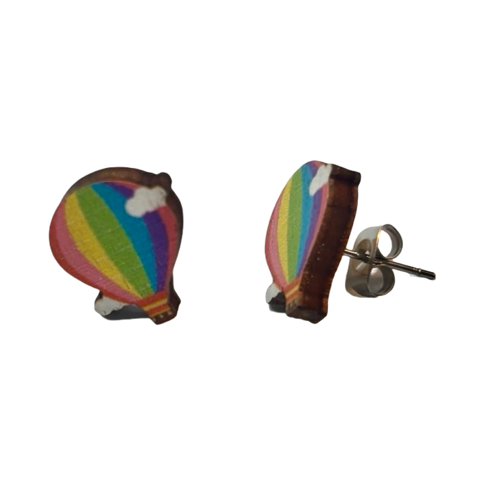 Hot Air Balloon Wooden Stud Earrings