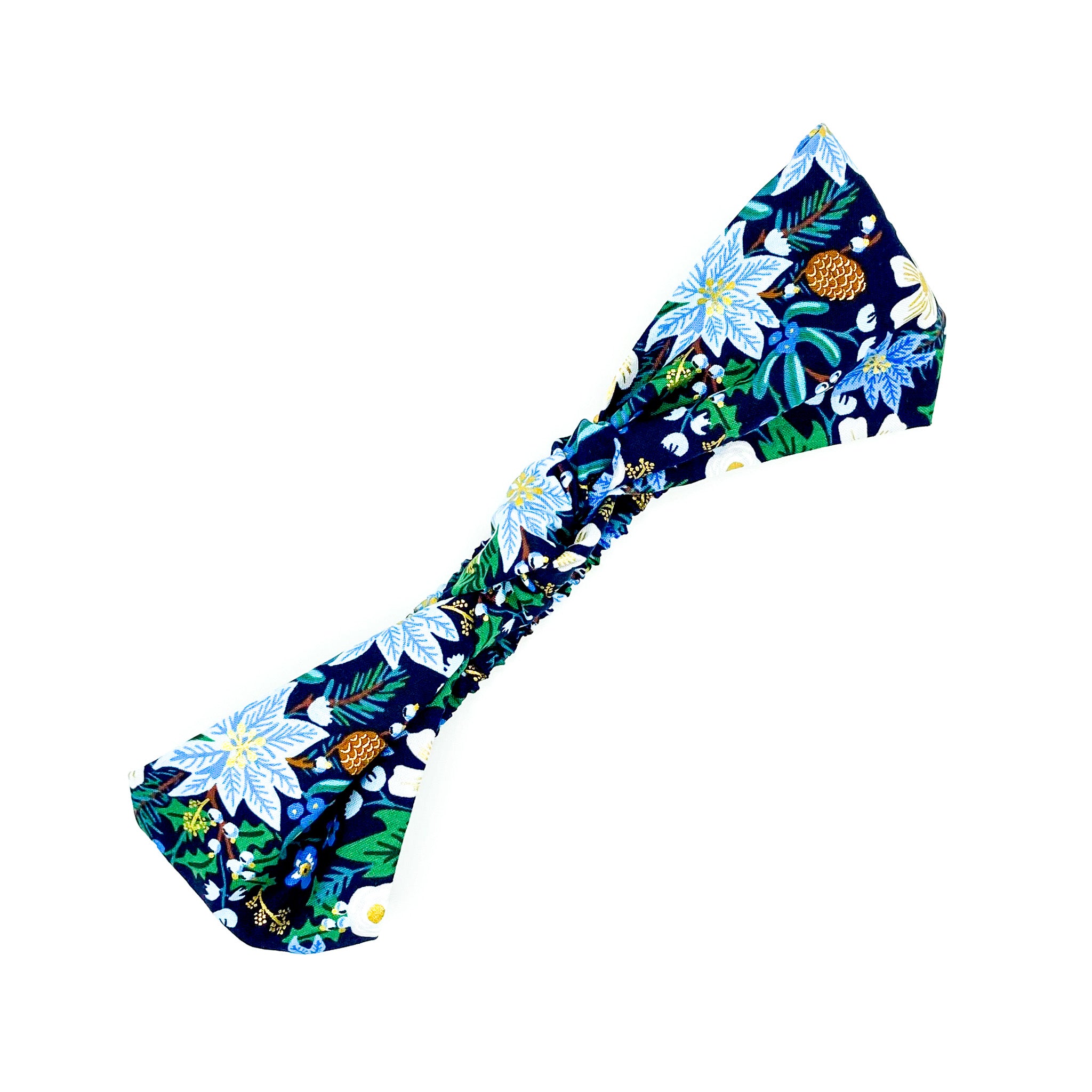 Handmade poinsettia patterned, floral and festive top knotted Alice band.