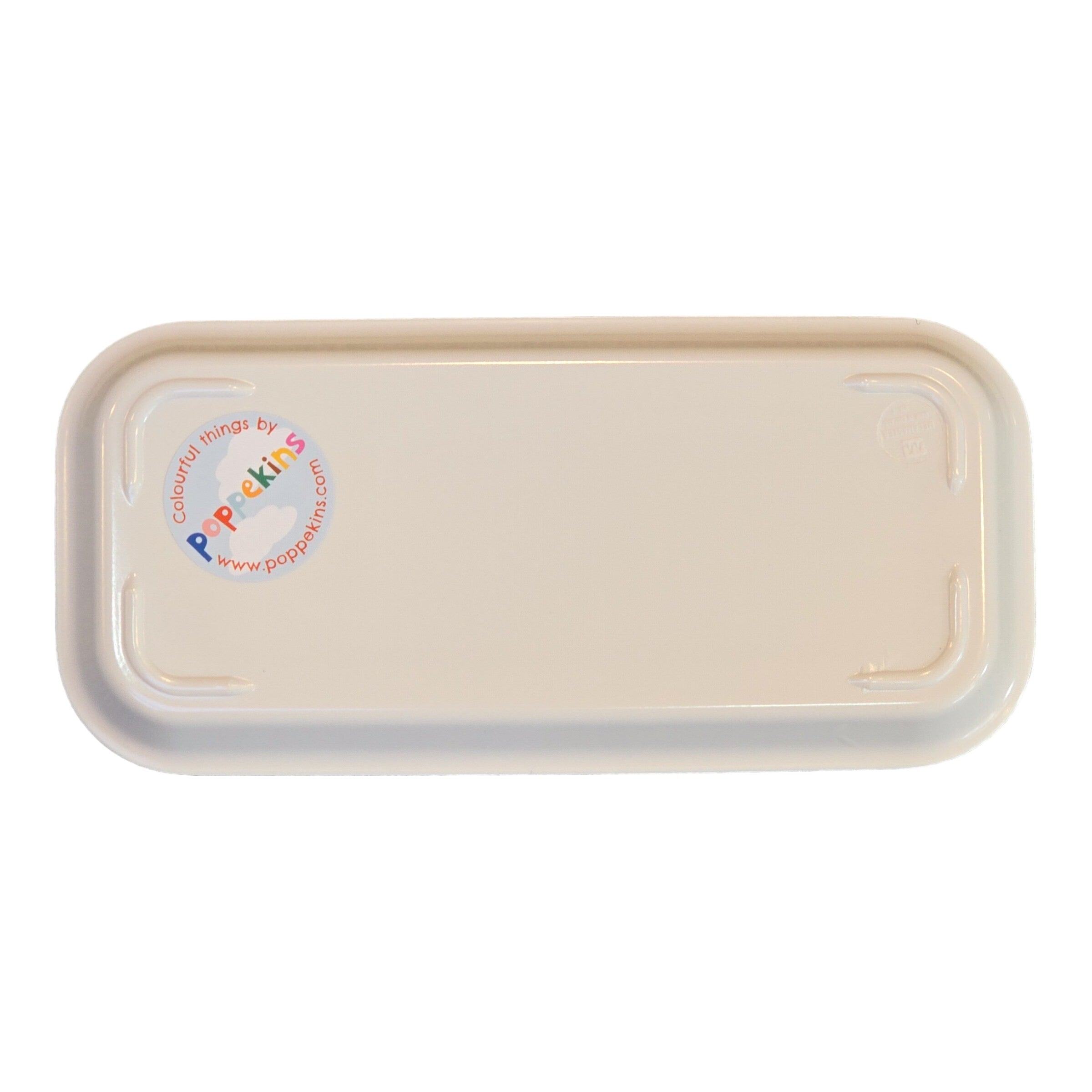 The cream back of a rectangular melamine tray.