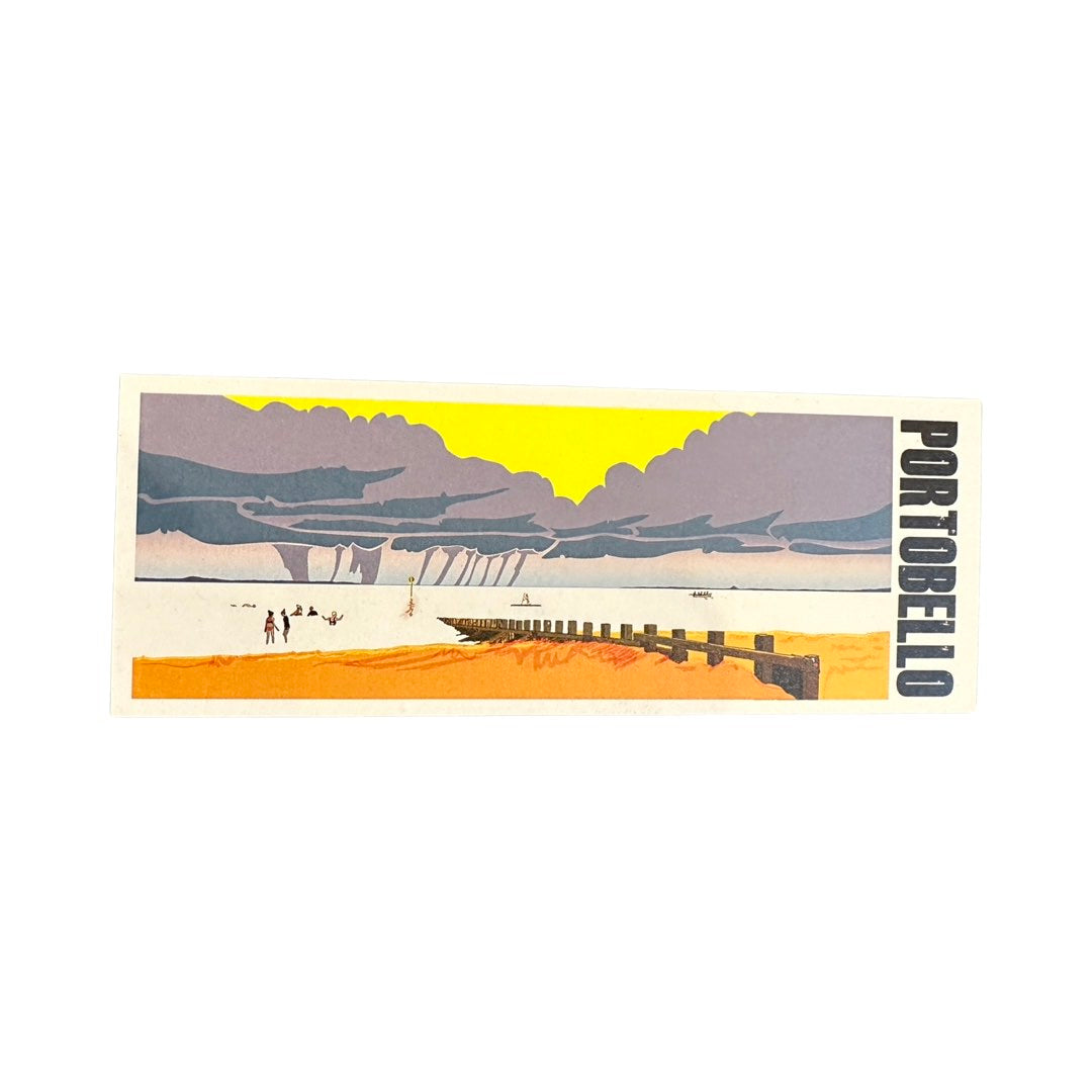 Bookmark featuring a panoramic landscape illustration of Portobello Beach in Edinburgh, Scotland