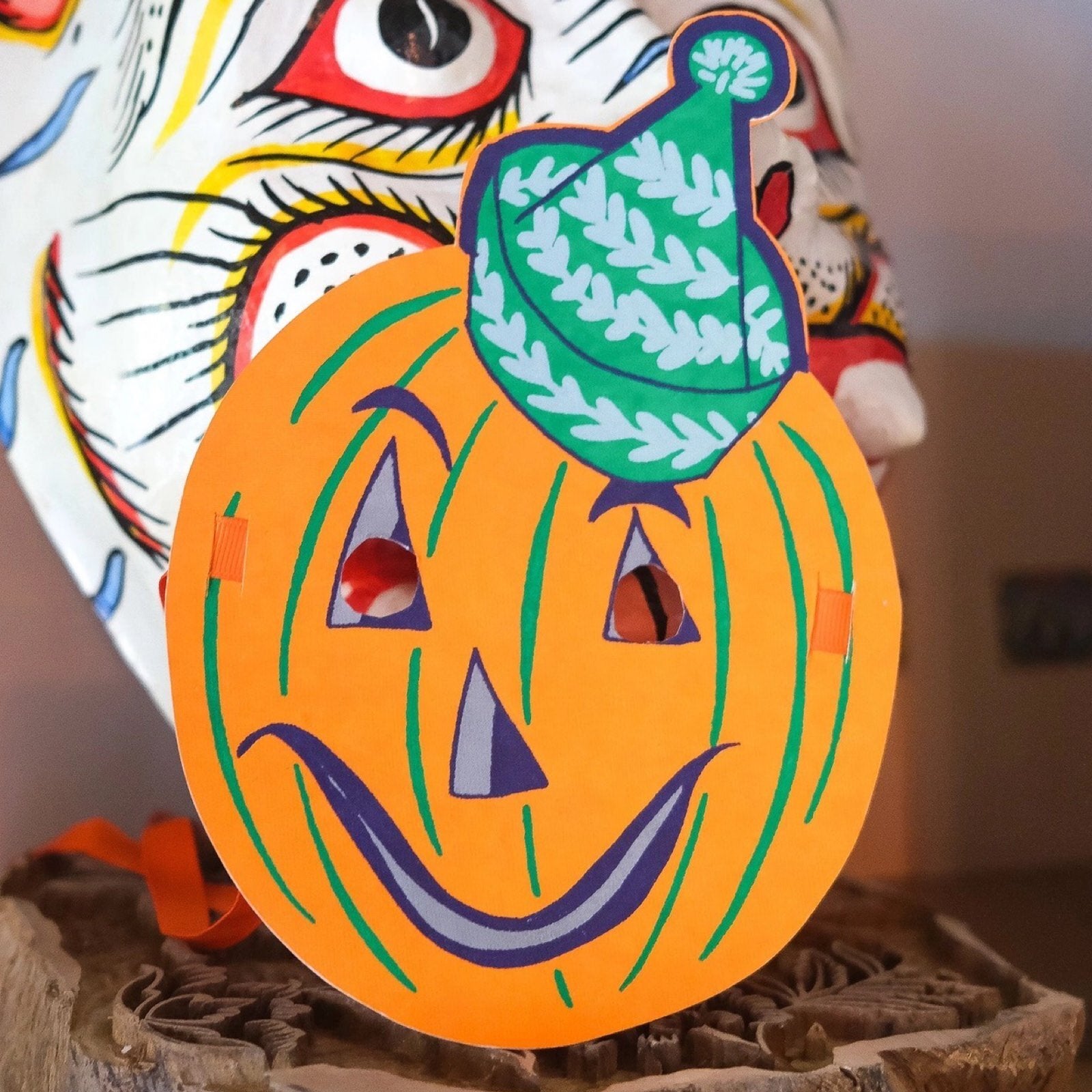 Orange pumpkin halloween face mask