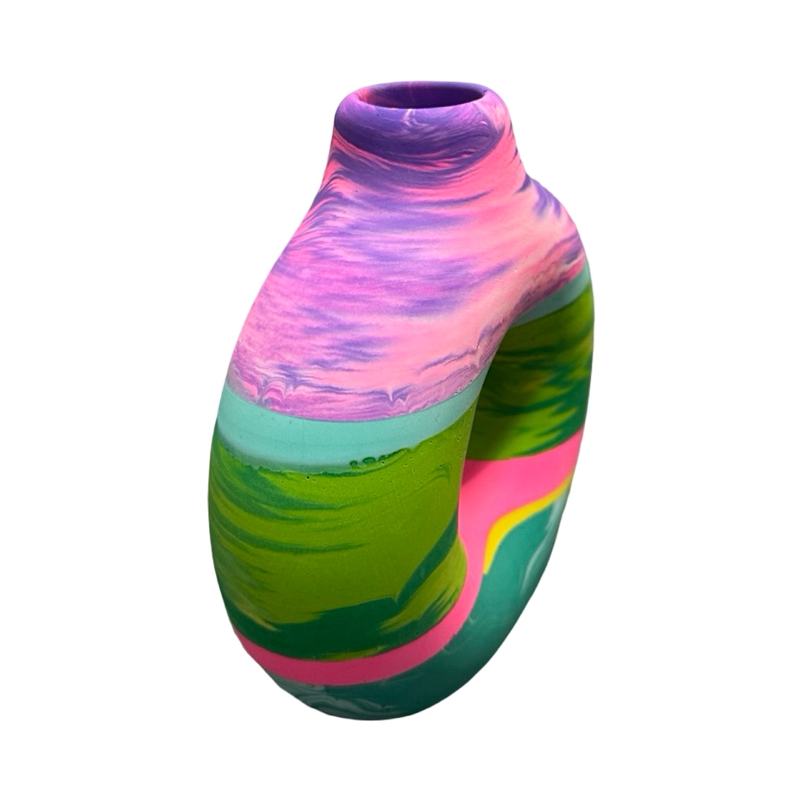 Colorful marbled vase on a white background.