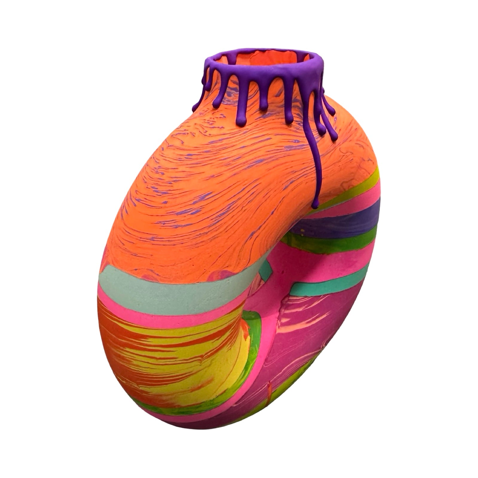 Colorful vase with abstract pattern on a white background.