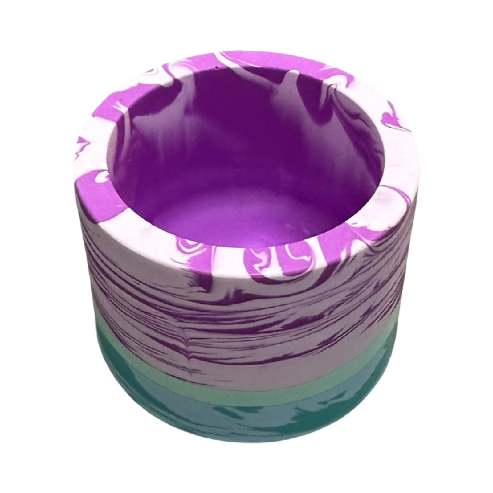 Colorful marbled pot on a white background.