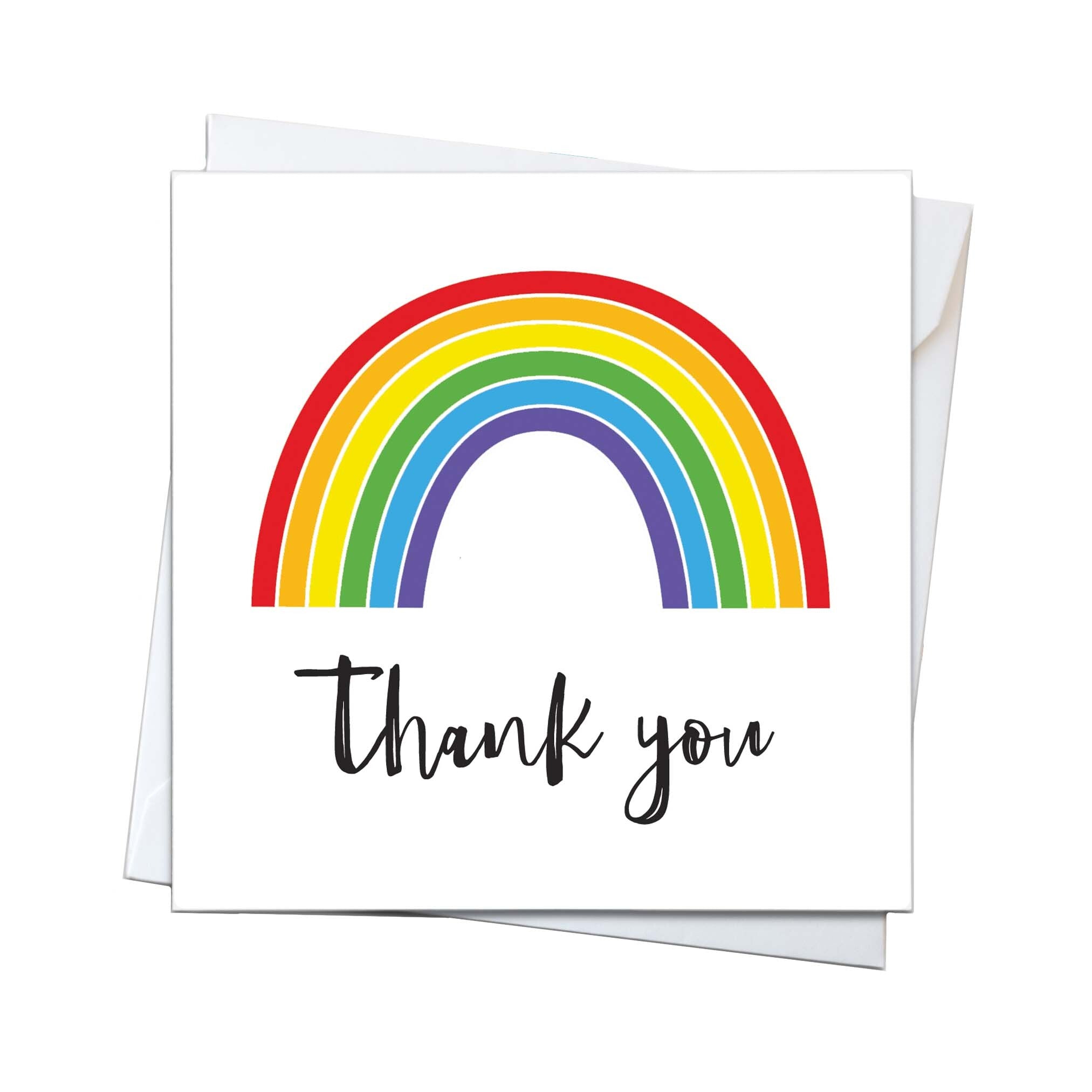 A card featuring a rainbow and the text thank you.