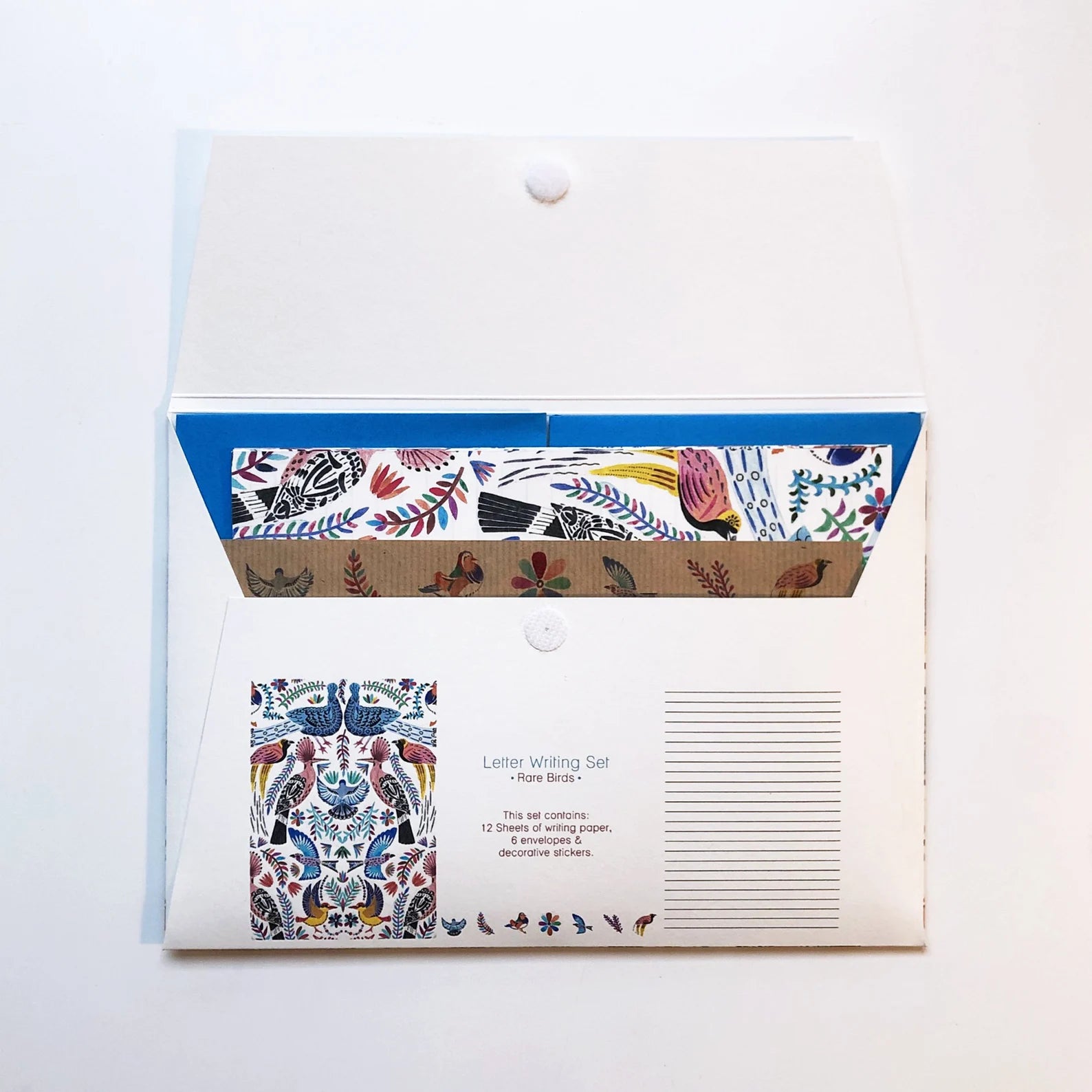 Letter writing set with patterned paper and envelope on a white background.