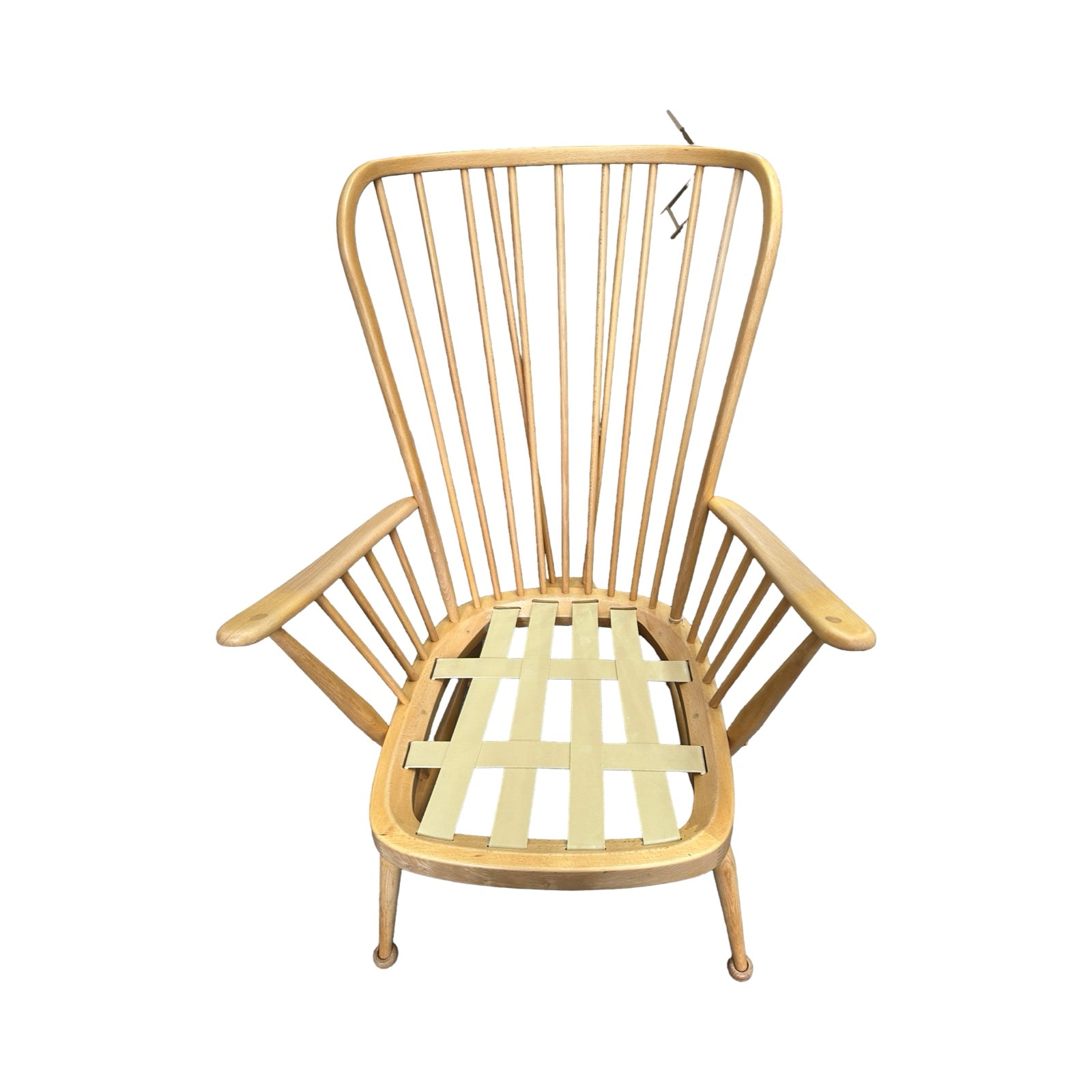 Wooden chair with a lattice seat on a white background
