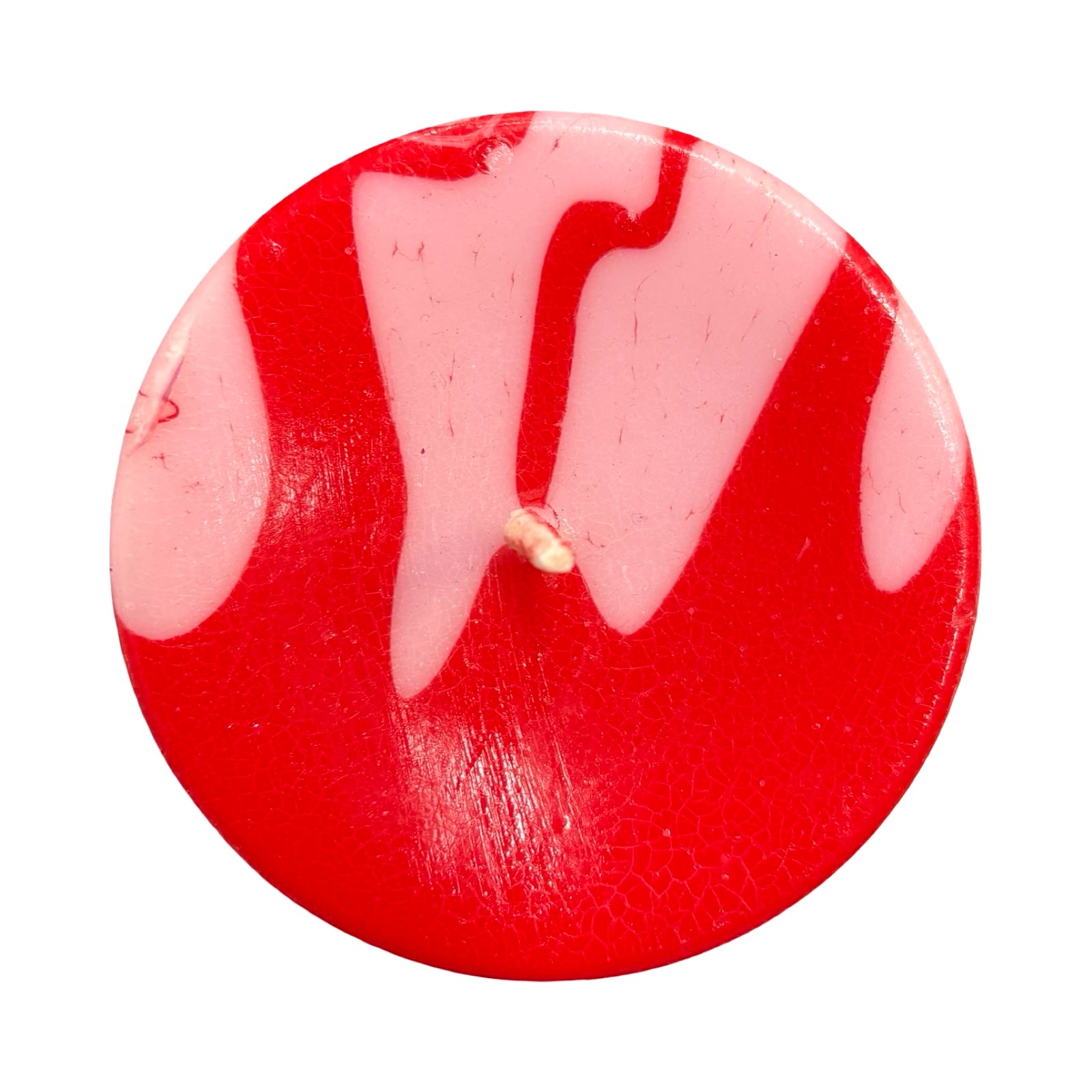 Pretty pillar candle hand-poured with unscented soy wax and dip-dyed in red and pastel pink making a gorgeous marble swirl.