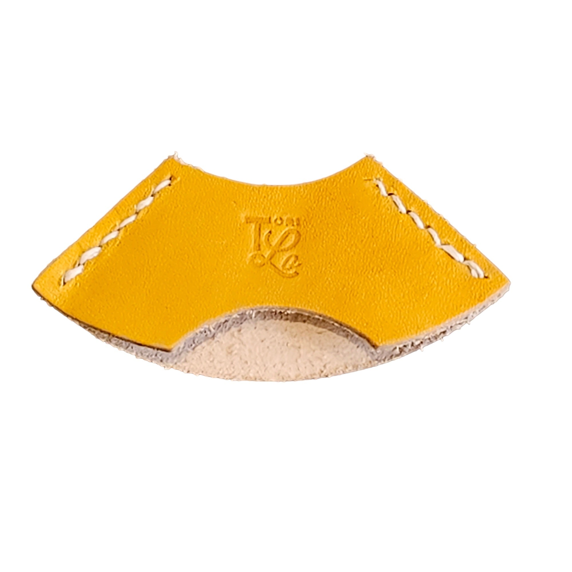 Back of leather yellow bookmark.