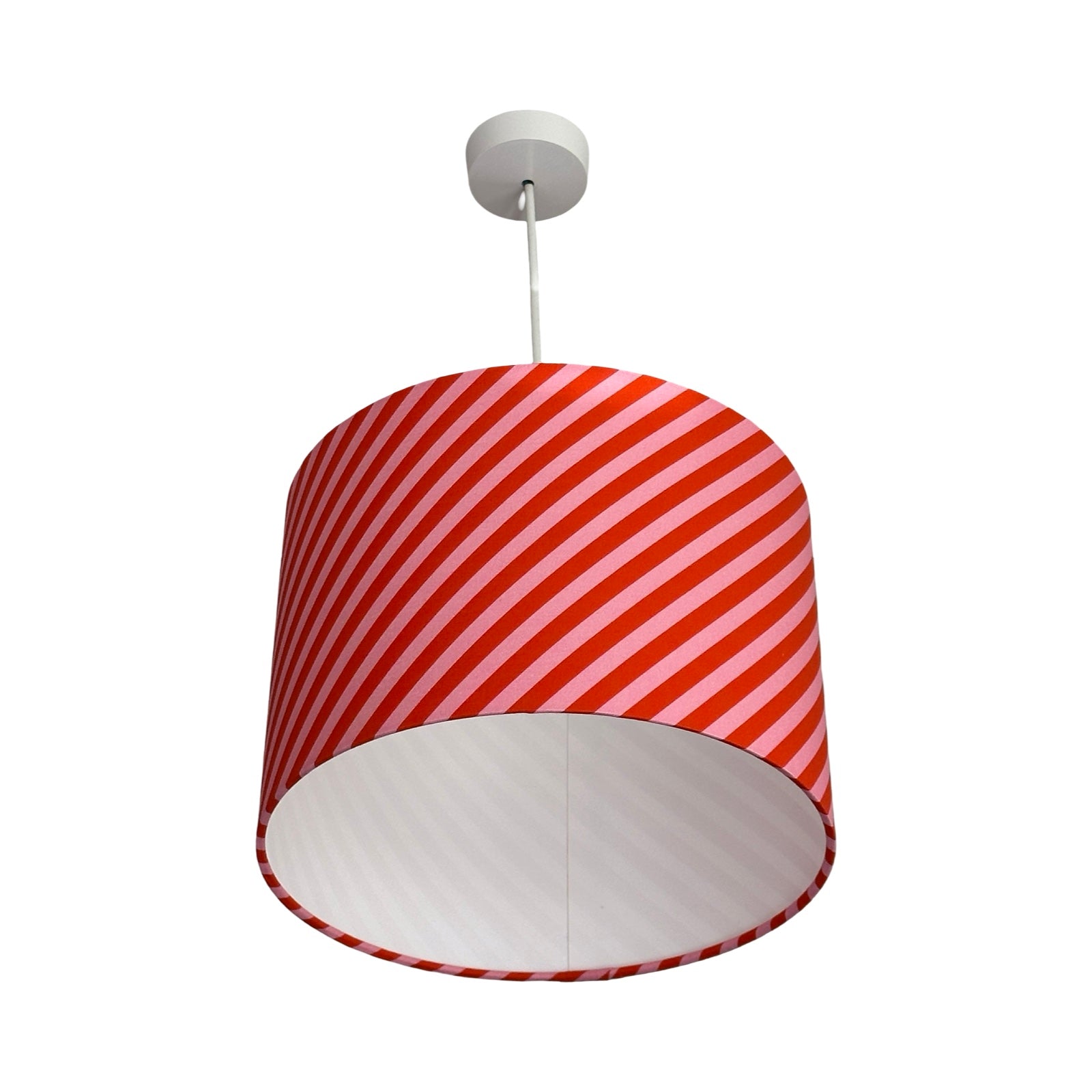 Red and Pink Diagonal Striped Drum Lampshade