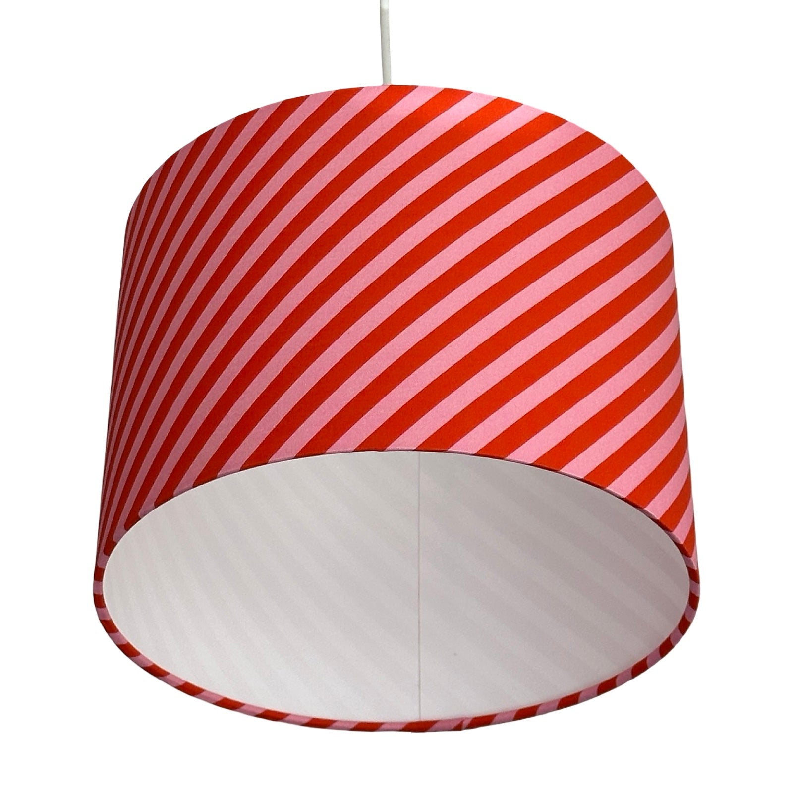 Red and Pink Diagonal Striped Drum Lampshade