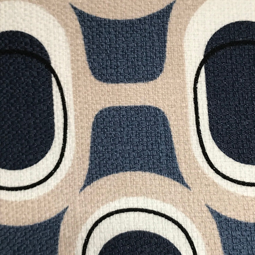 Close up of retro blues barkcloth fabric