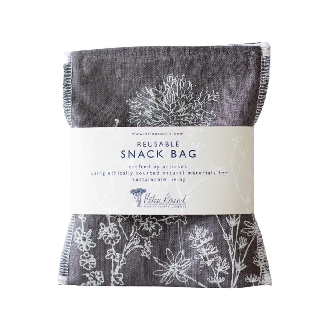 These reusable linen washable snack bags are screen printed using water based inks.