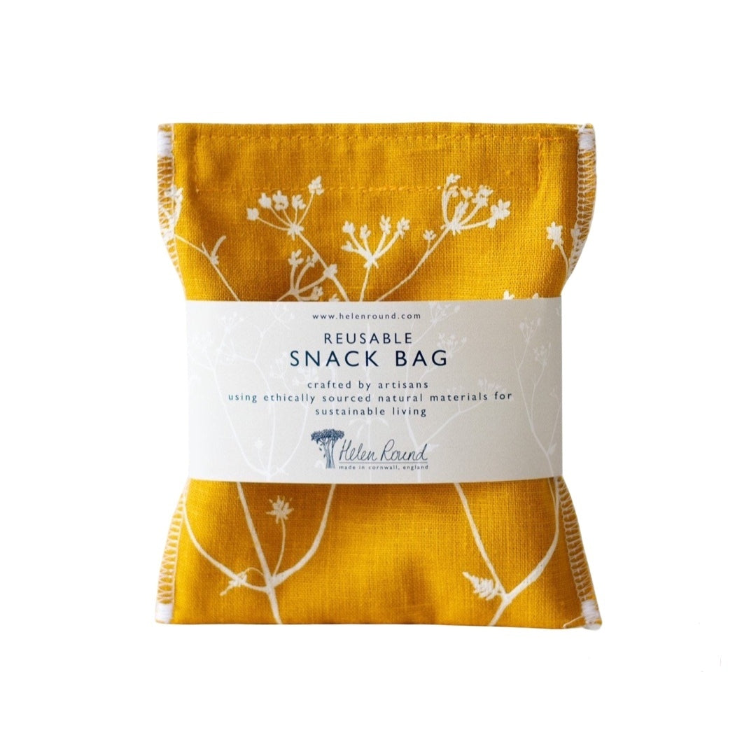 These reusable linen washable snack bags are screen printed using water based inks.